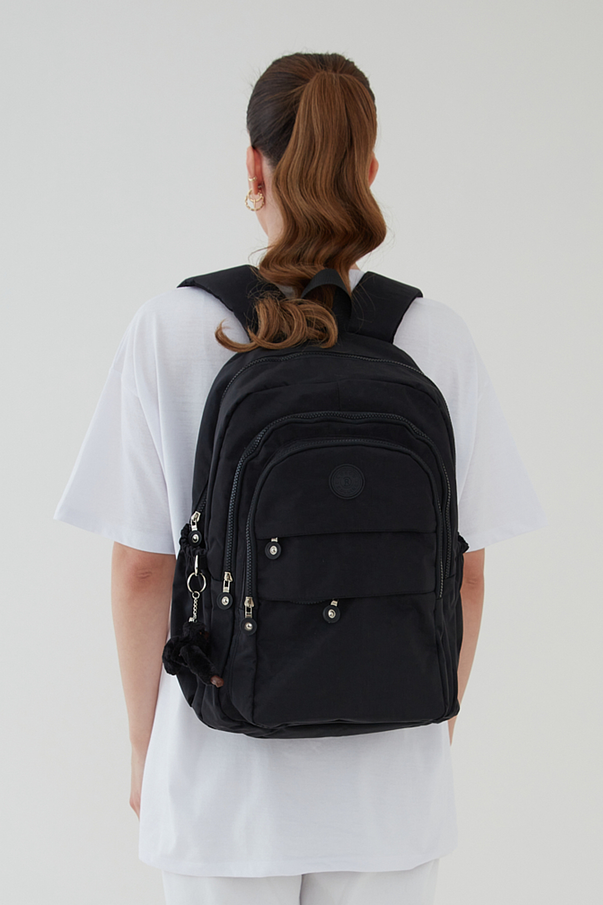 Rosso Collina Unisex Krinkıl Kumaş Su itici Büyük Boy Çok Gözlü Siyah Seyahat Sırt Çantas Lise Ortaokul universite görsel 4