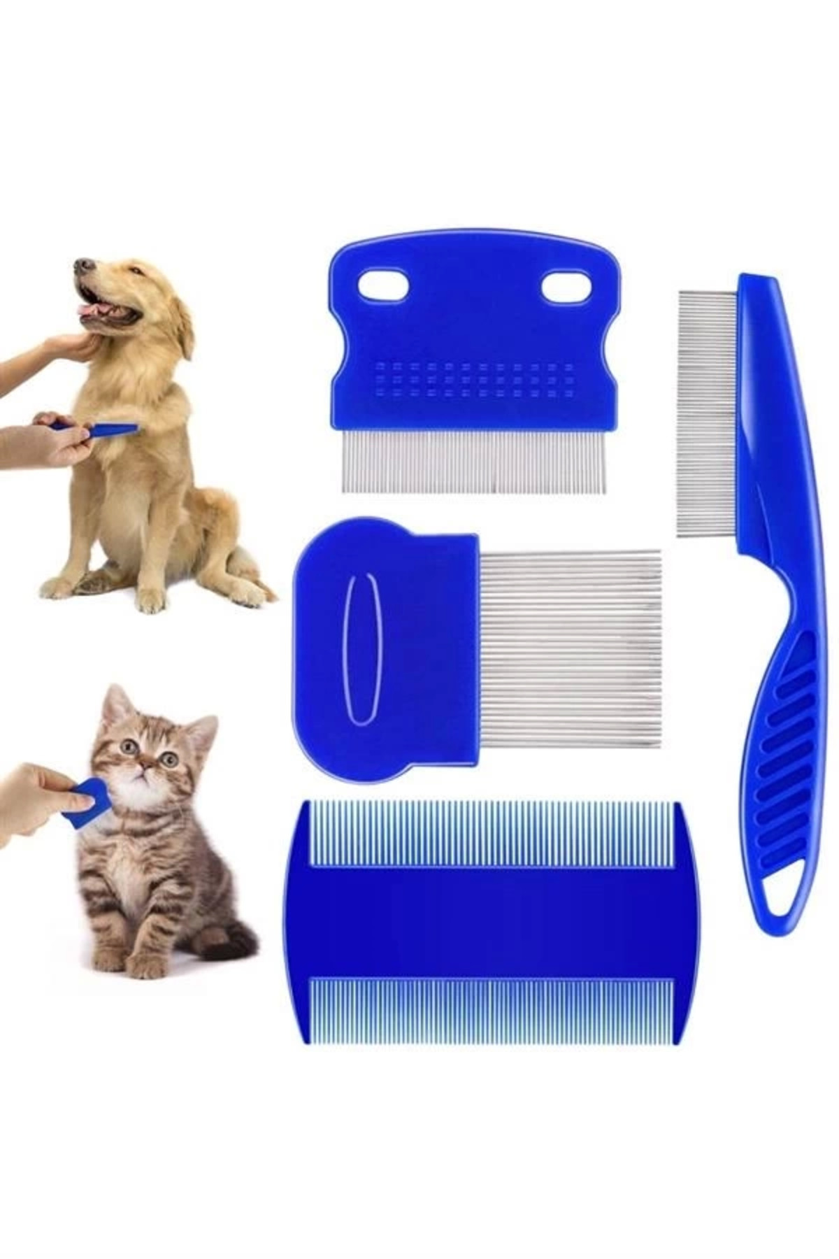Glowify Store 4'lü Bit Evcil Hayvan Tarak Seti Kedi Köpek Bit Tarak Seti Pire Tarağı