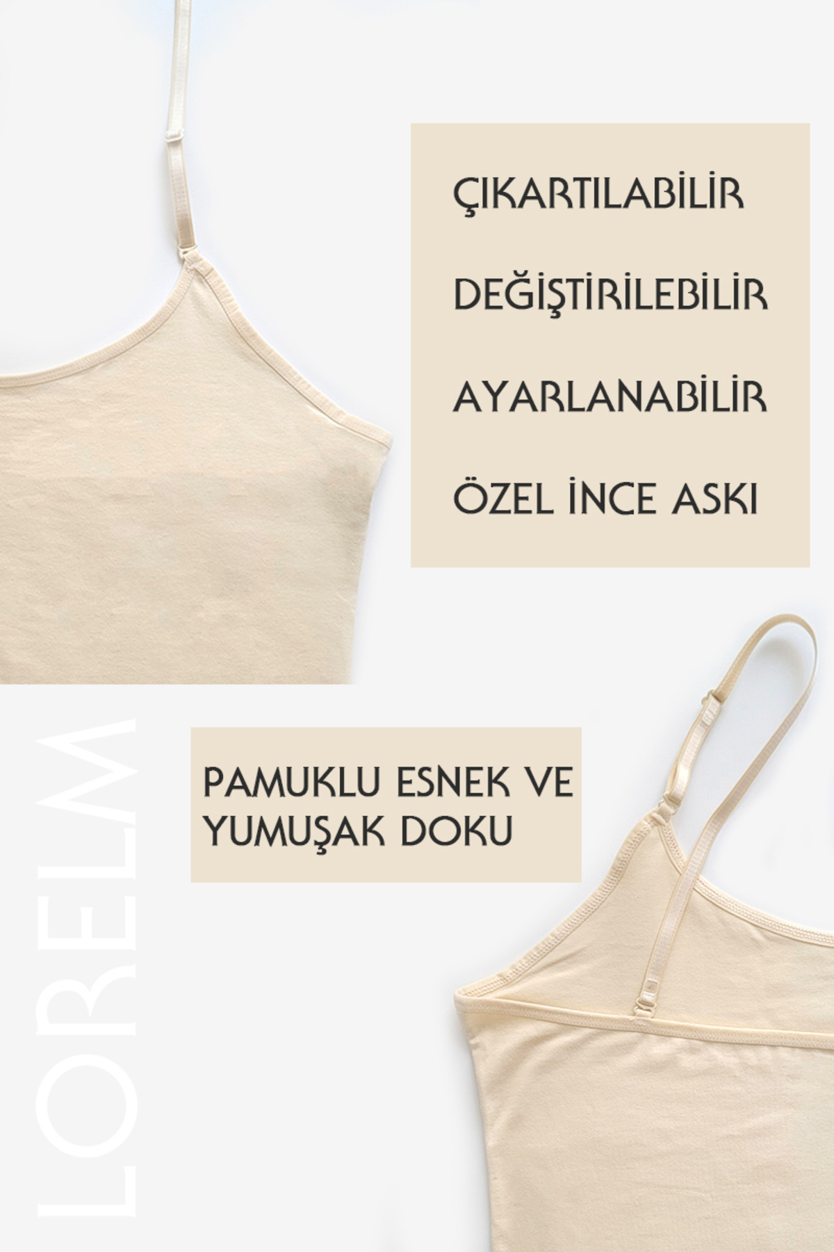Lorelm Kadın İnce Askılı Kombinezon Pamuklu Penye görsel 5
