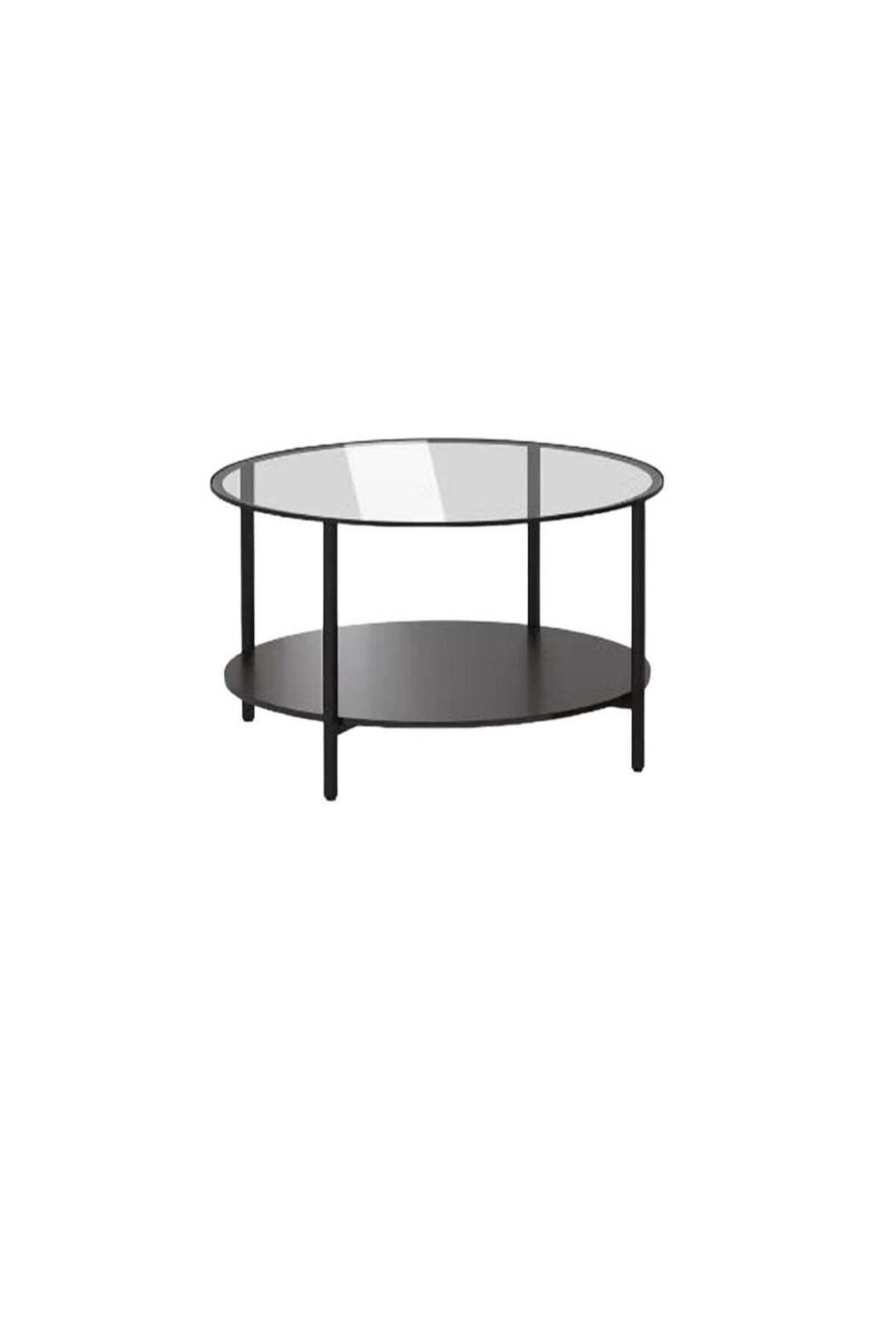 Generic-Two-tier glass coffee table, large round centre table with open storage shelf, modern side table for 1