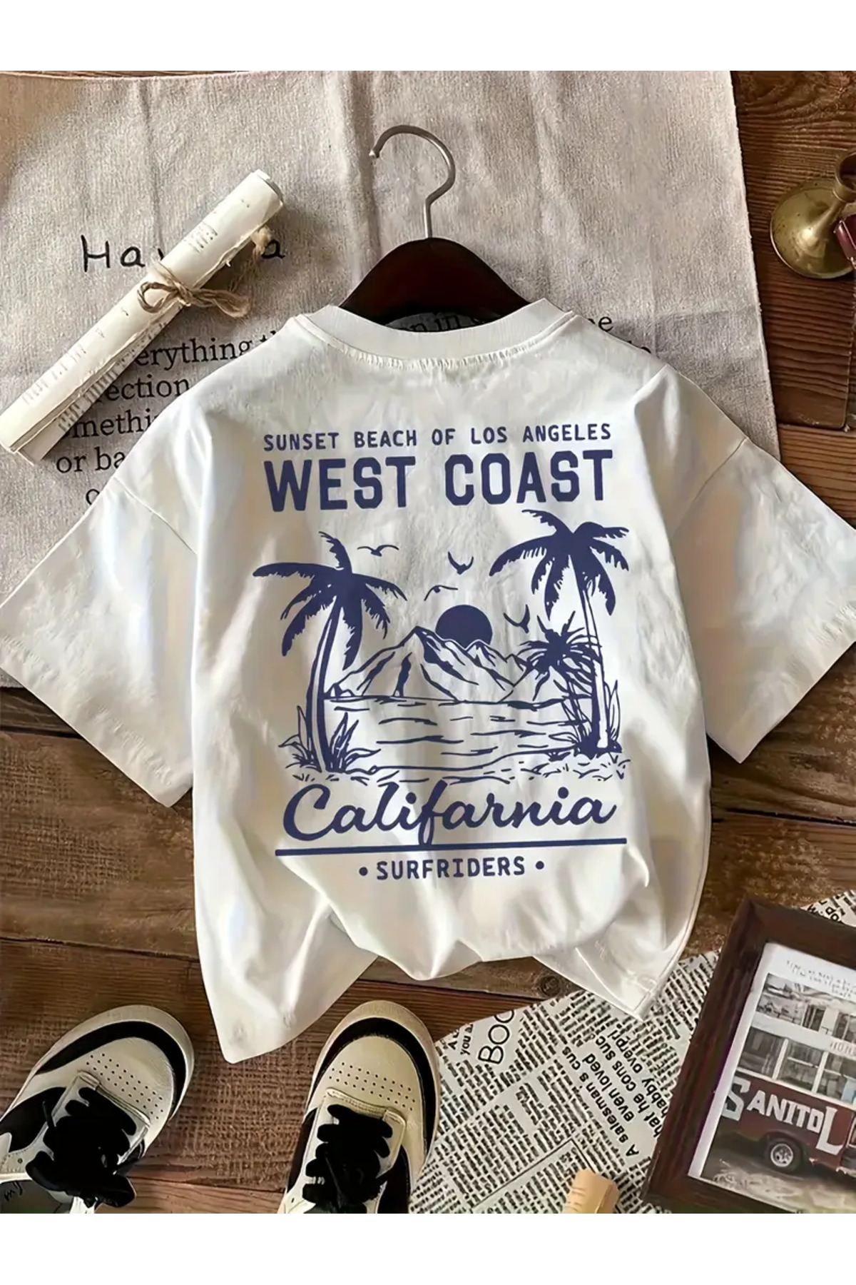 Marco Fresco  Unisex Günlük Kısa Kollu California Plaj Baskılı Genç Oversize Tshirt - Görsel 3