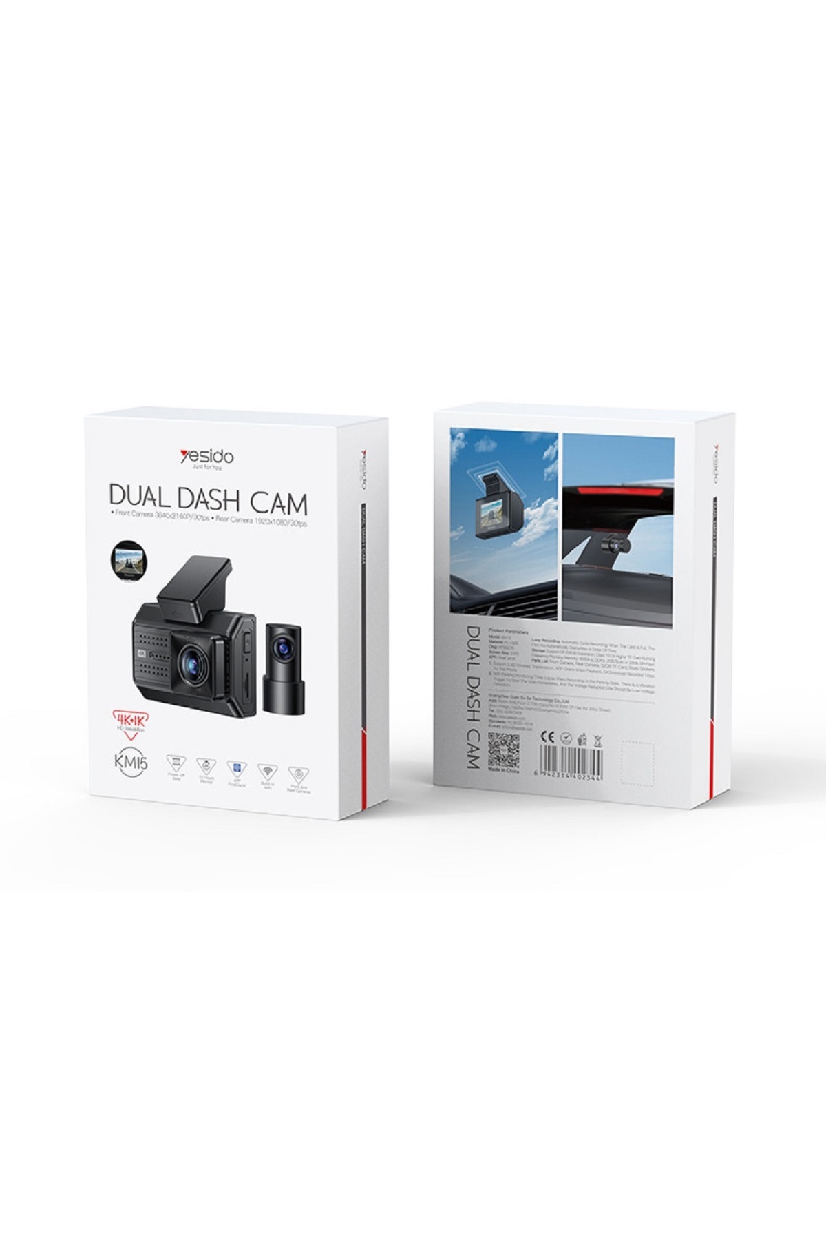Yesido-KM15 Dash Cam – Large 4K Dual Display Front and Rear with Smart Vibration Adjustment 2