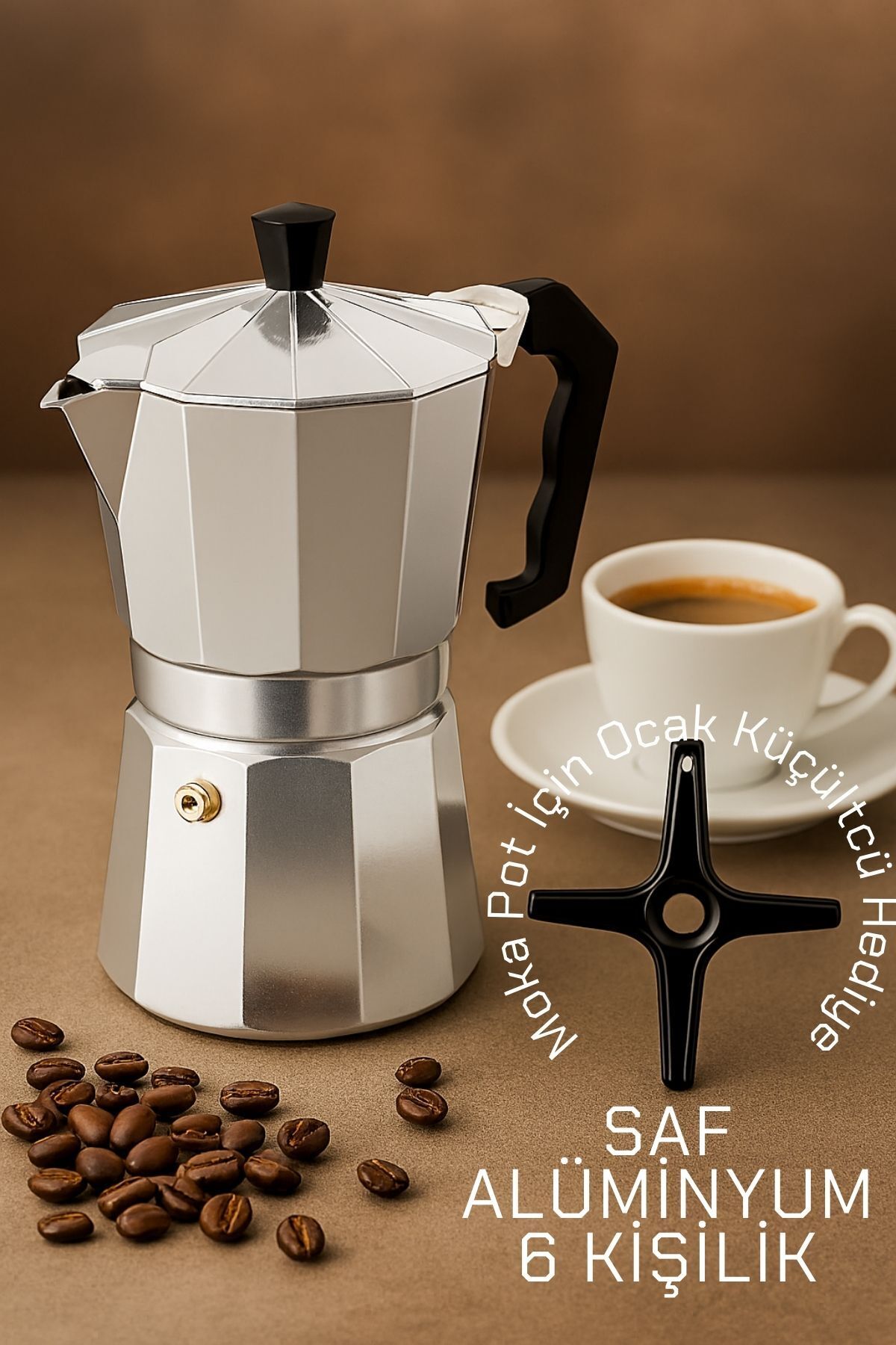 Transformacion Klasik Italyan Moka Pot - 6061 Saf Alüminyum Profesyonel Moka Pot - 6 kişilik 722059