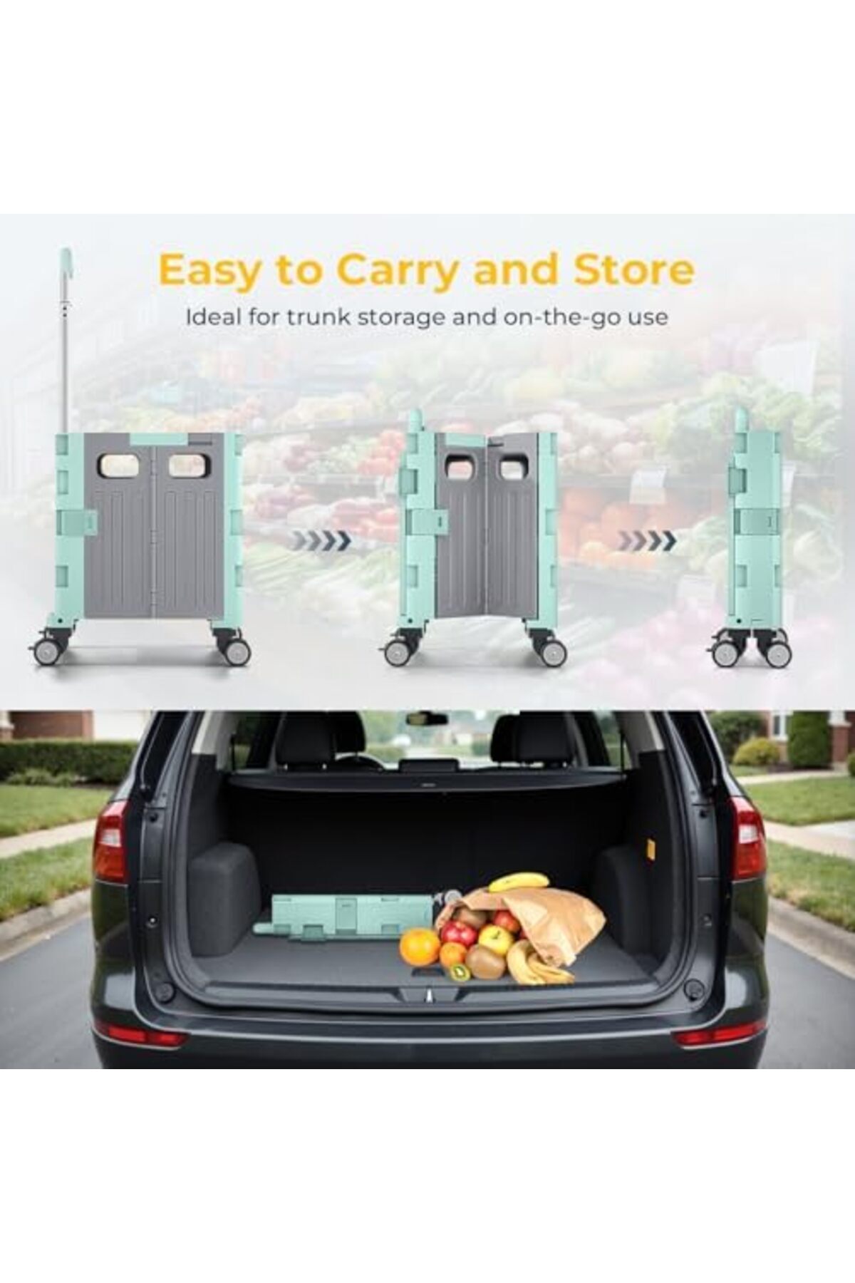 Hope-Foldable Shopping Cart with Four Wheels – Collapsible Rolling Utility Cart 4