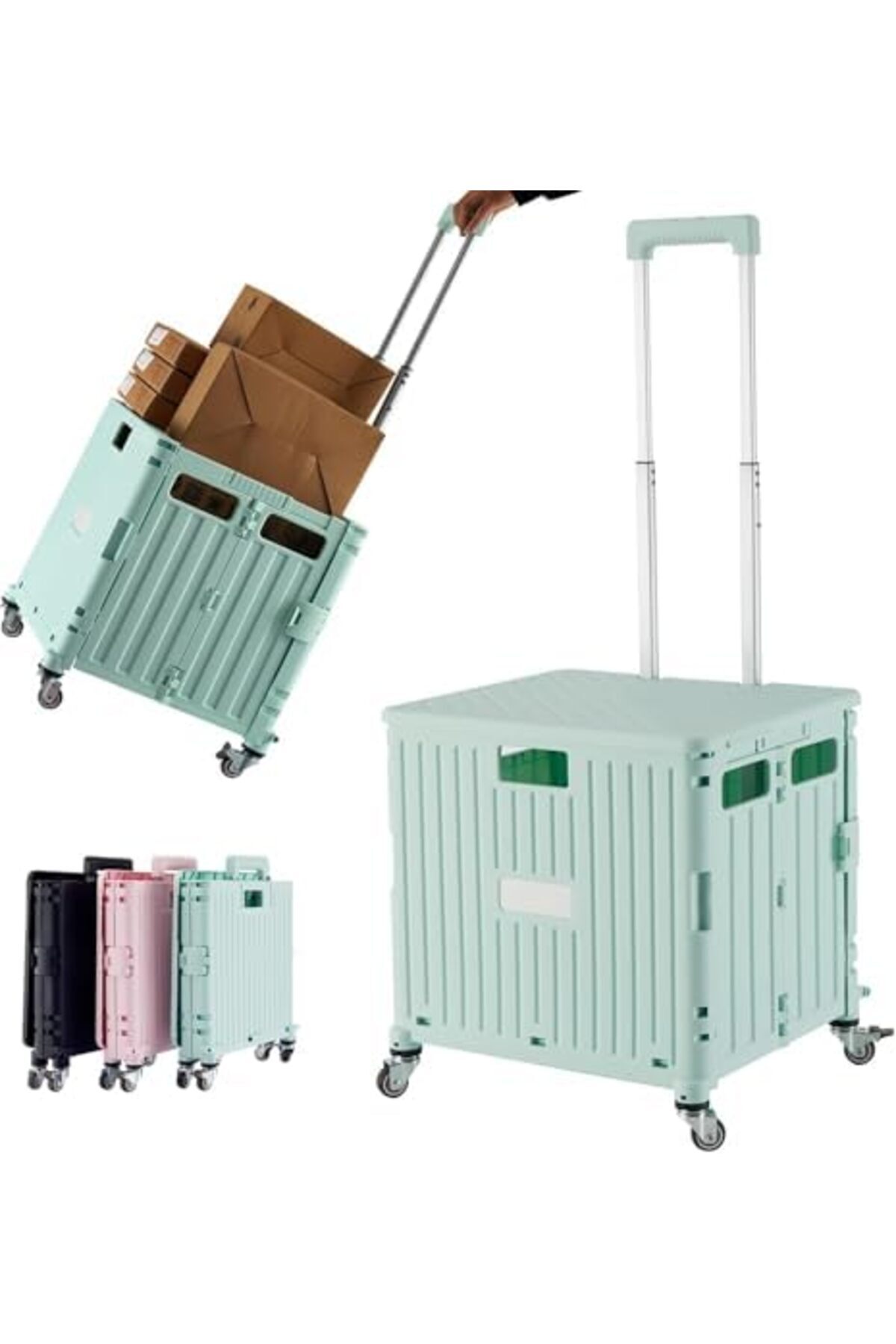 Generic-FALAHOM 65L Folding Utility Cart, Heavy Duty Rolling Grocery Cart with 4 Rotate Wheels, Telescoping 2