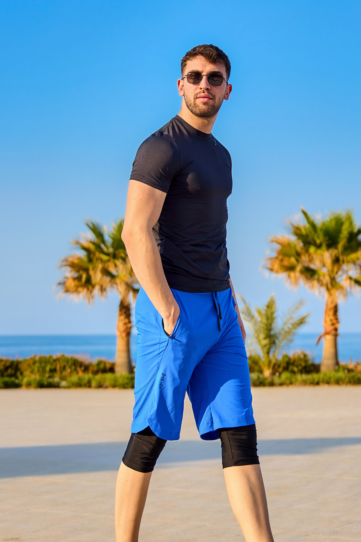 Marina Cobalt Blue Men's Shorts with Reflective Strip, Inner Leggings, Upf50+ Protection S2505-2