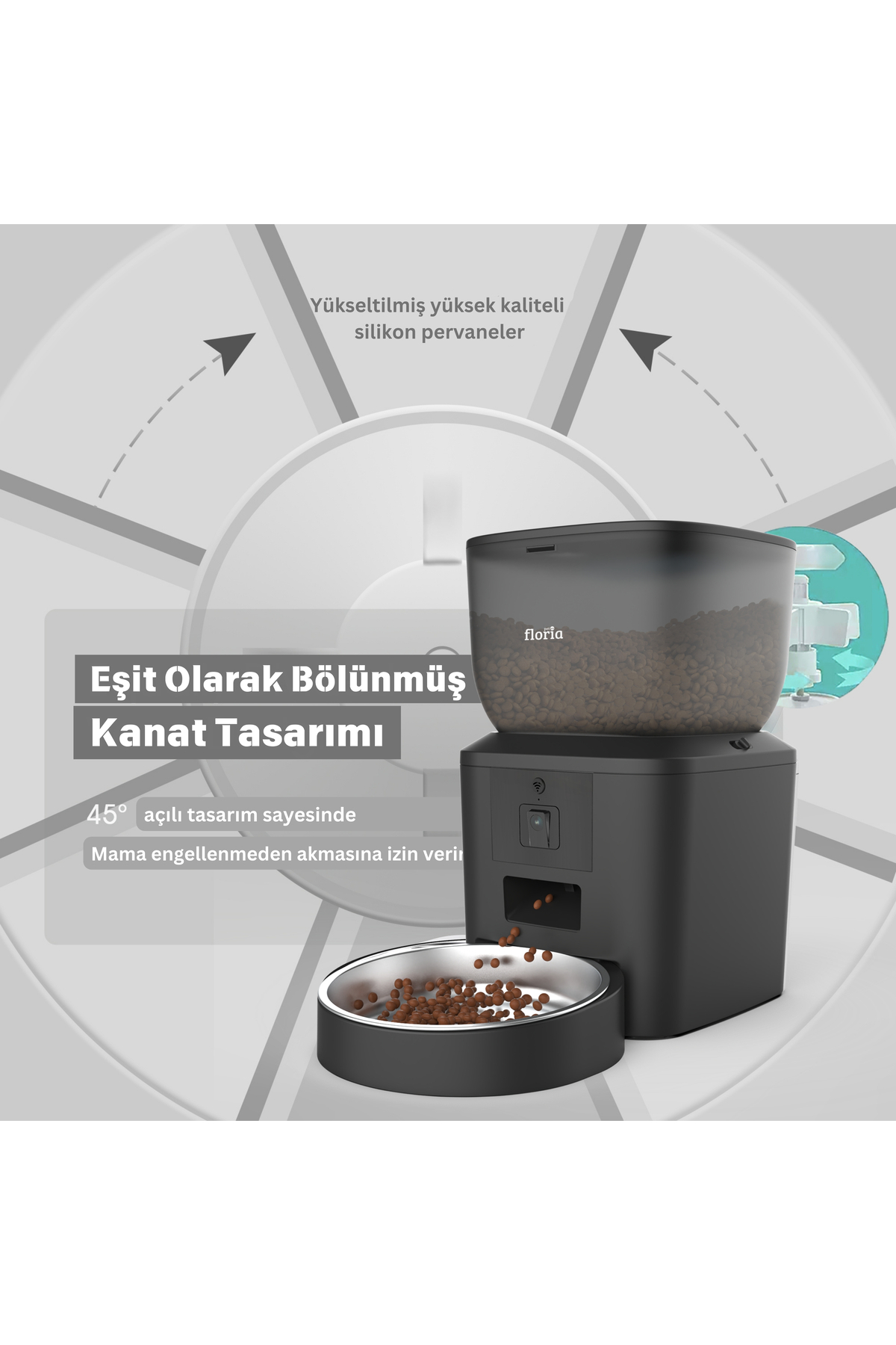 Floria Akıllı Kedi Köpek Otomatik Mama Kabı, 4L Hazne, Metal Kase, Uzaktan Sesli ve Kamera Kontrollü fotoğrafı 2 (önizleme)