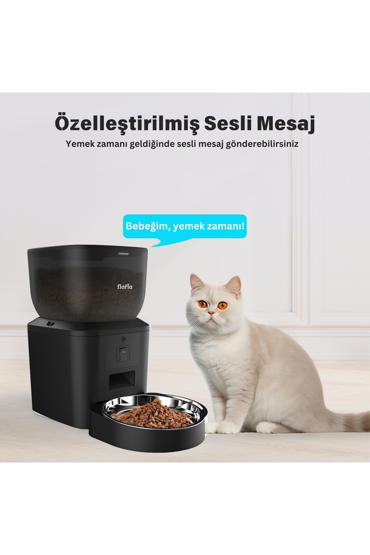 Floria Akıllı Kedi Köpek Otomatik Mama Kabı, 4L Hazne, Metal Kase, Uzaktan Sesli ve Kamera Kontrollü fotoğrafı 3 (önizleme)