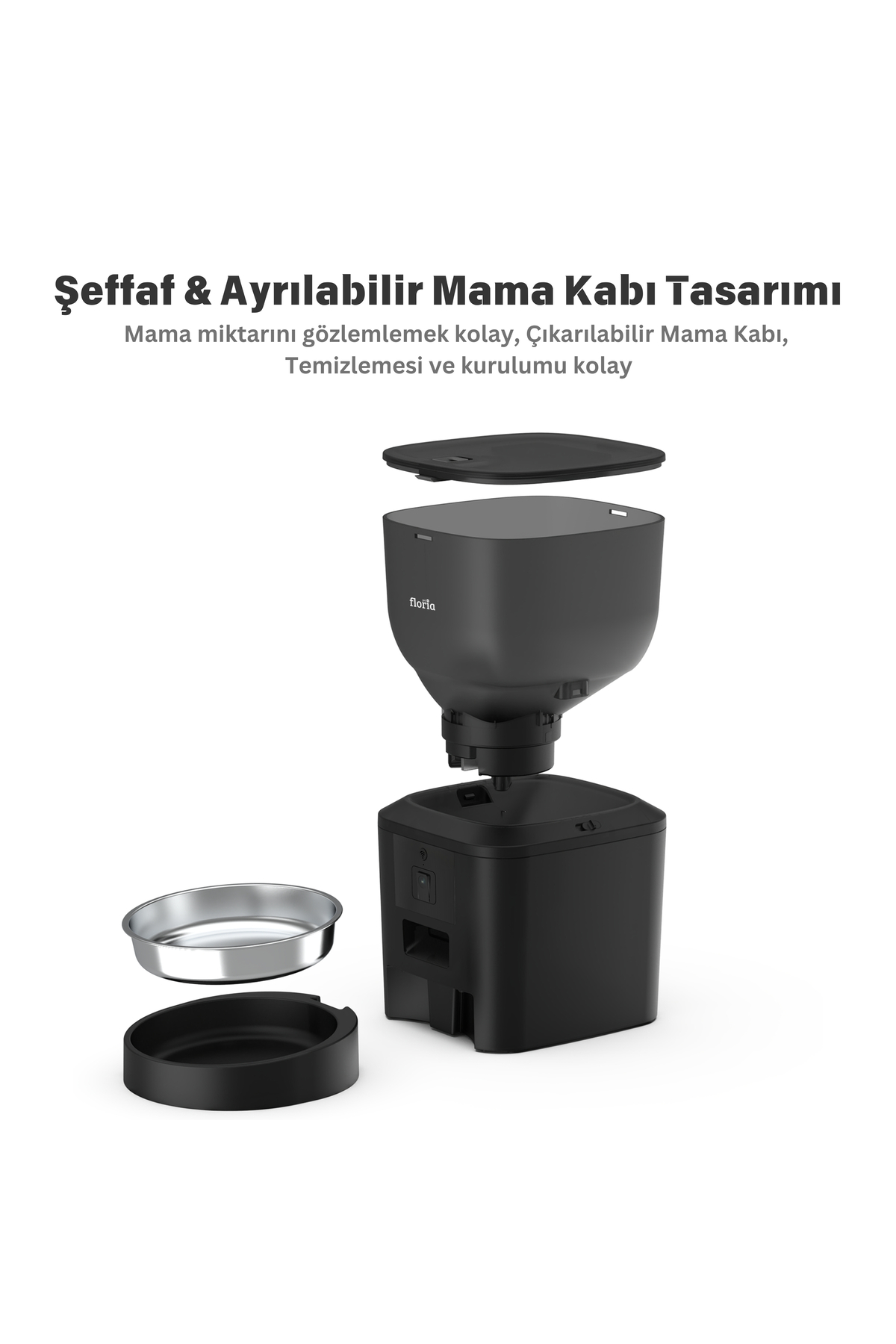 Floria Akıllı Kedi Köpek Otomatik Mama Kabı, 4L Hazne, Metal Kase, Uzaktan Sesli ve Kamera Kontrollü fotoğrafı 5 (önizleme)