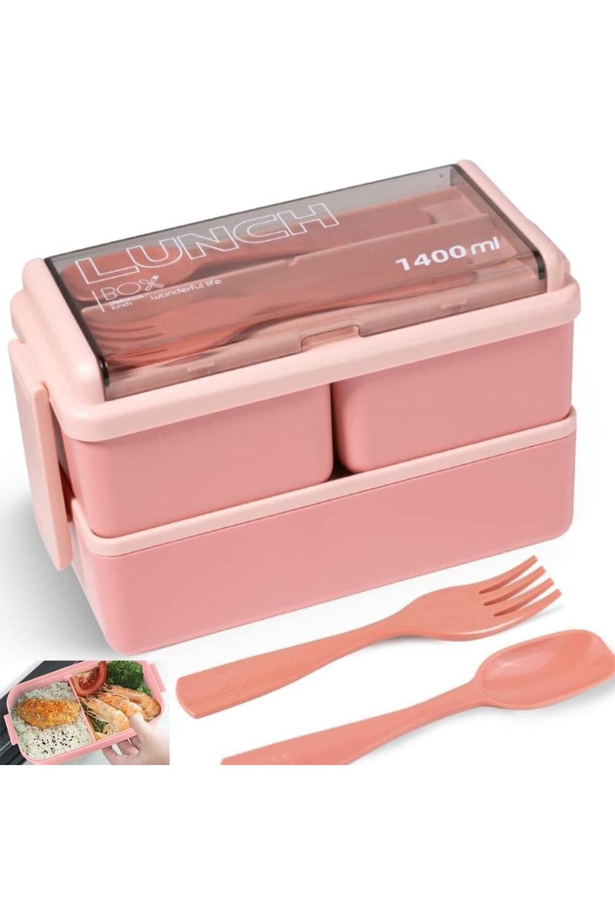erorex-Bento Box, Double Stackable Bento Lunch Box,Leak Proof Ecofriendly Insulated Lunch Box Spoon Fork, 1