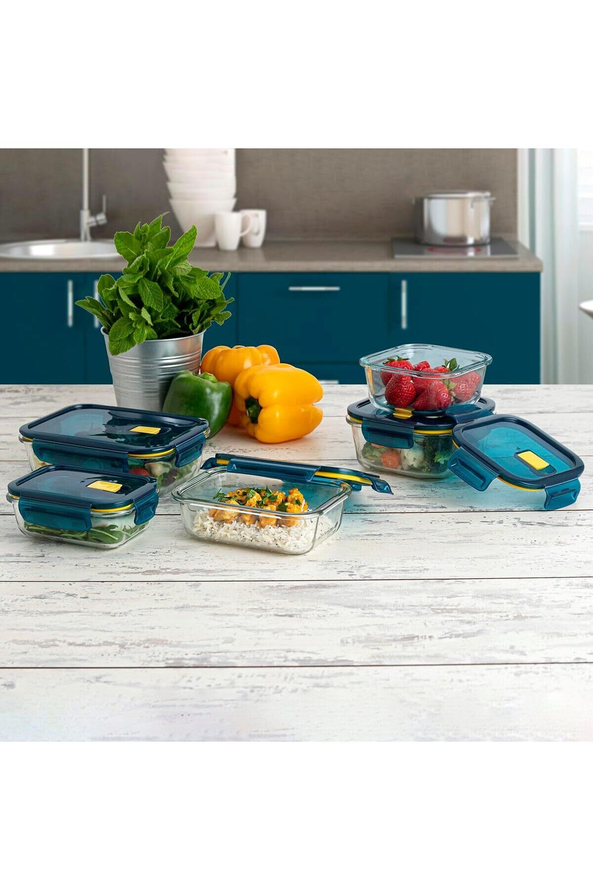 erorex-Borosilicate Glass Square Food Saver 800Ml Capacity, Openable Secure Air Vent, Silicone Seal, 3