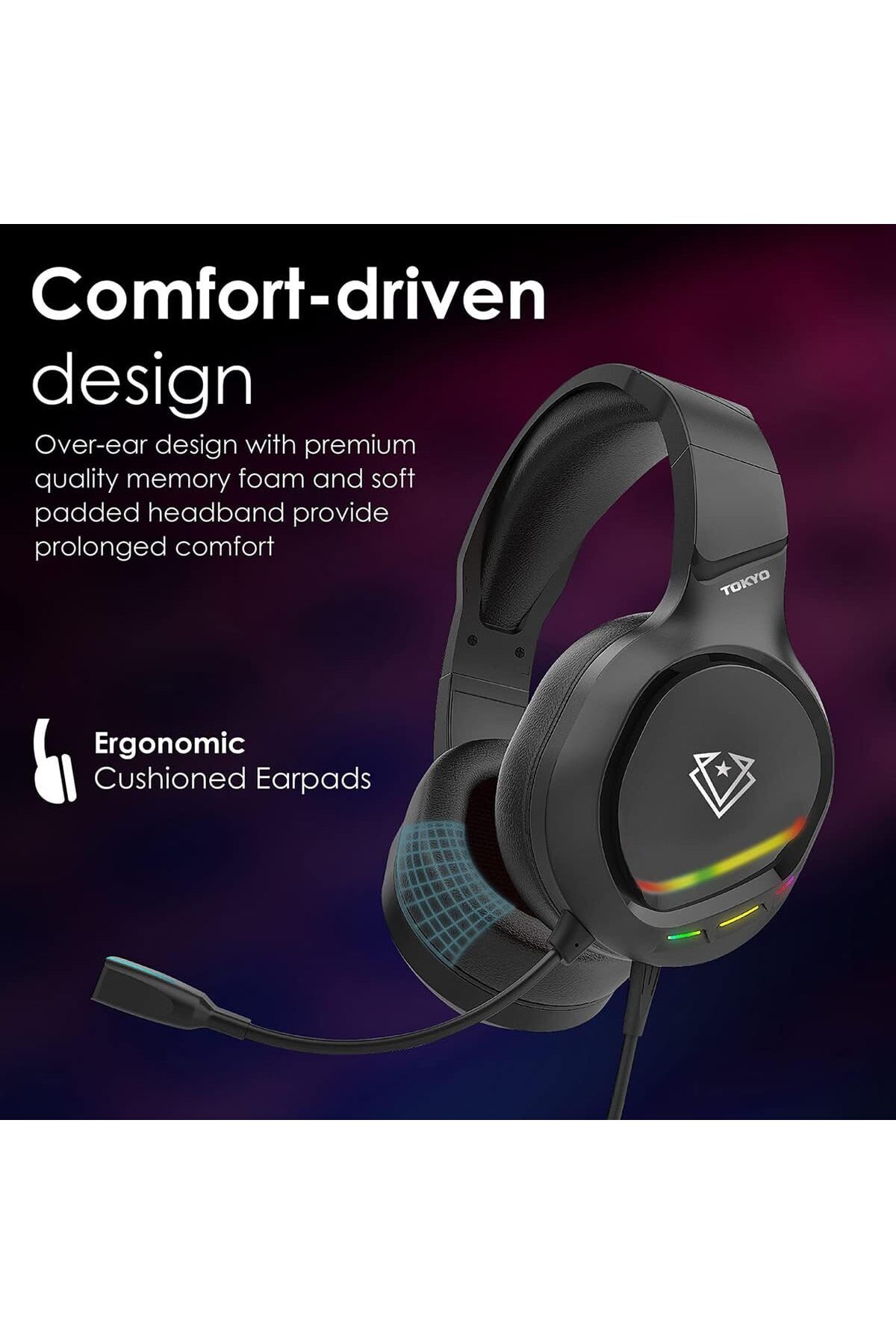 erorex-Gaming Headphone Mic Ergonomic Noise Isolating Amplified Headset Line Controls Mute Button Soft 5