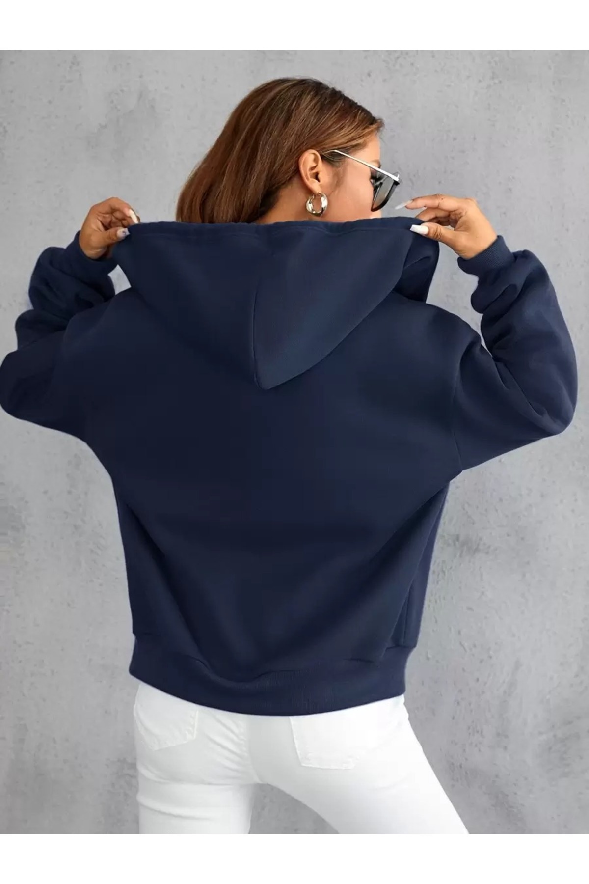 trendypassion  Unisex Lacivert Fermuar Kapüşonlu Sweatshirt - Görsel 2