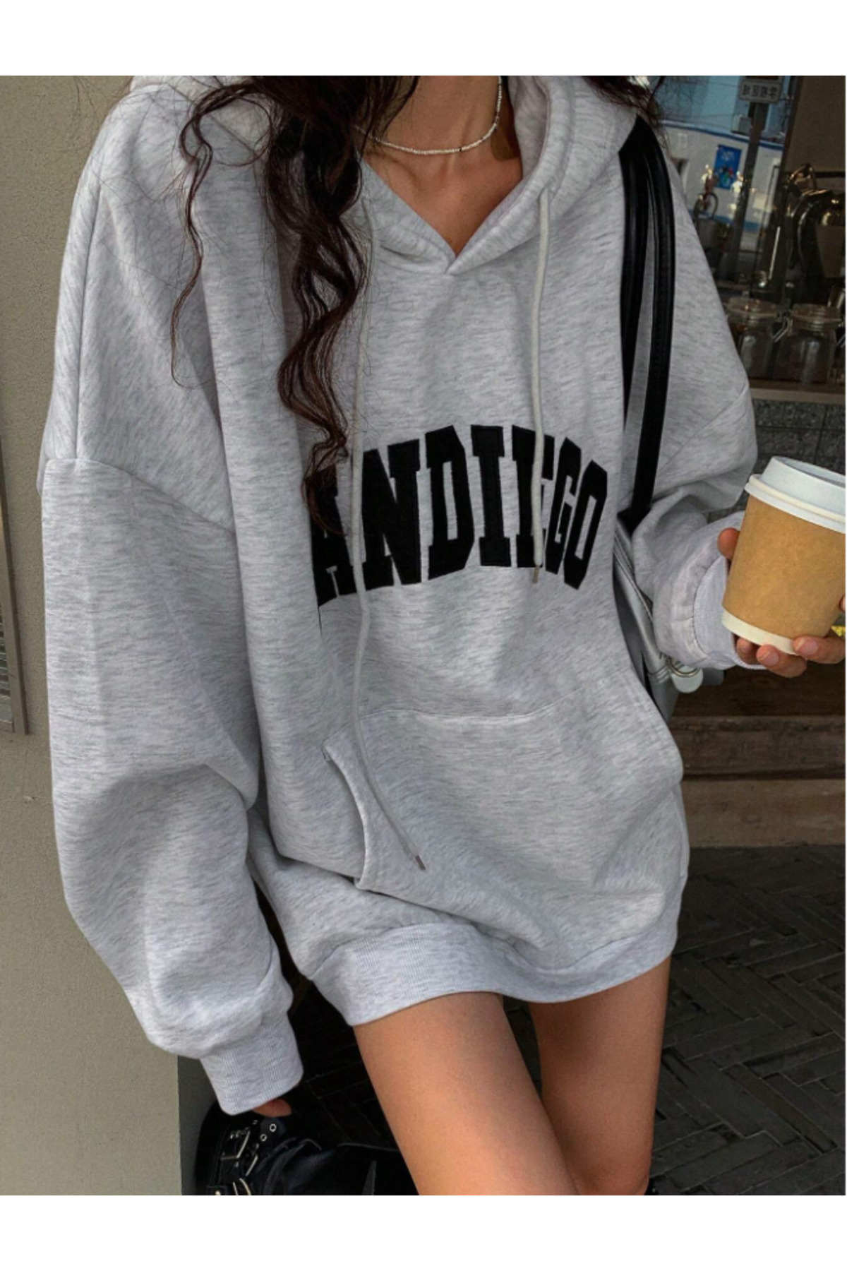 Revasser Unisex Erkek/Kadın SANDIEGO Renkli Özel Baskılı Pamuklu Oversize Kapüşonlu Sweatshirt görsel 7