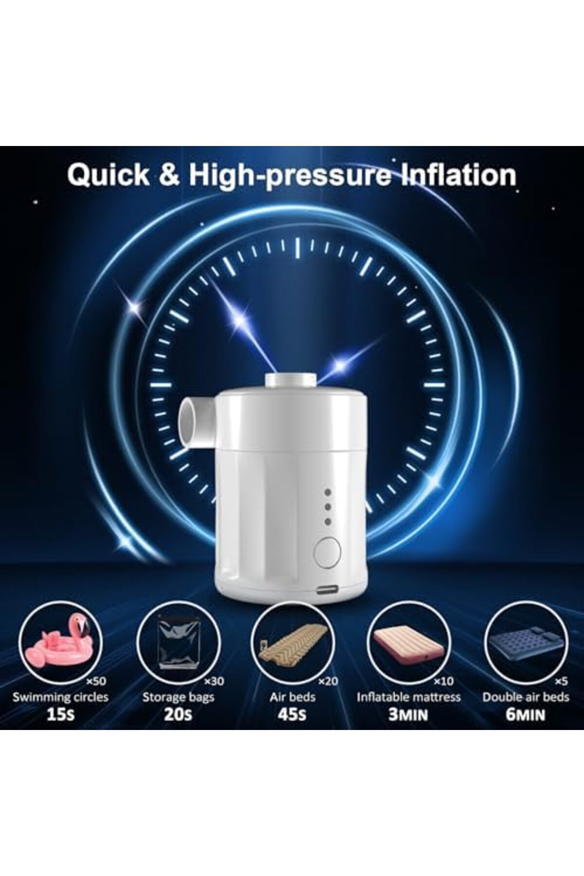 Generic-Mojimdo Portable Electric Air Pump for Inflatables, Rechargeable Battery Air Pump for Airbed, 2-in-1 8