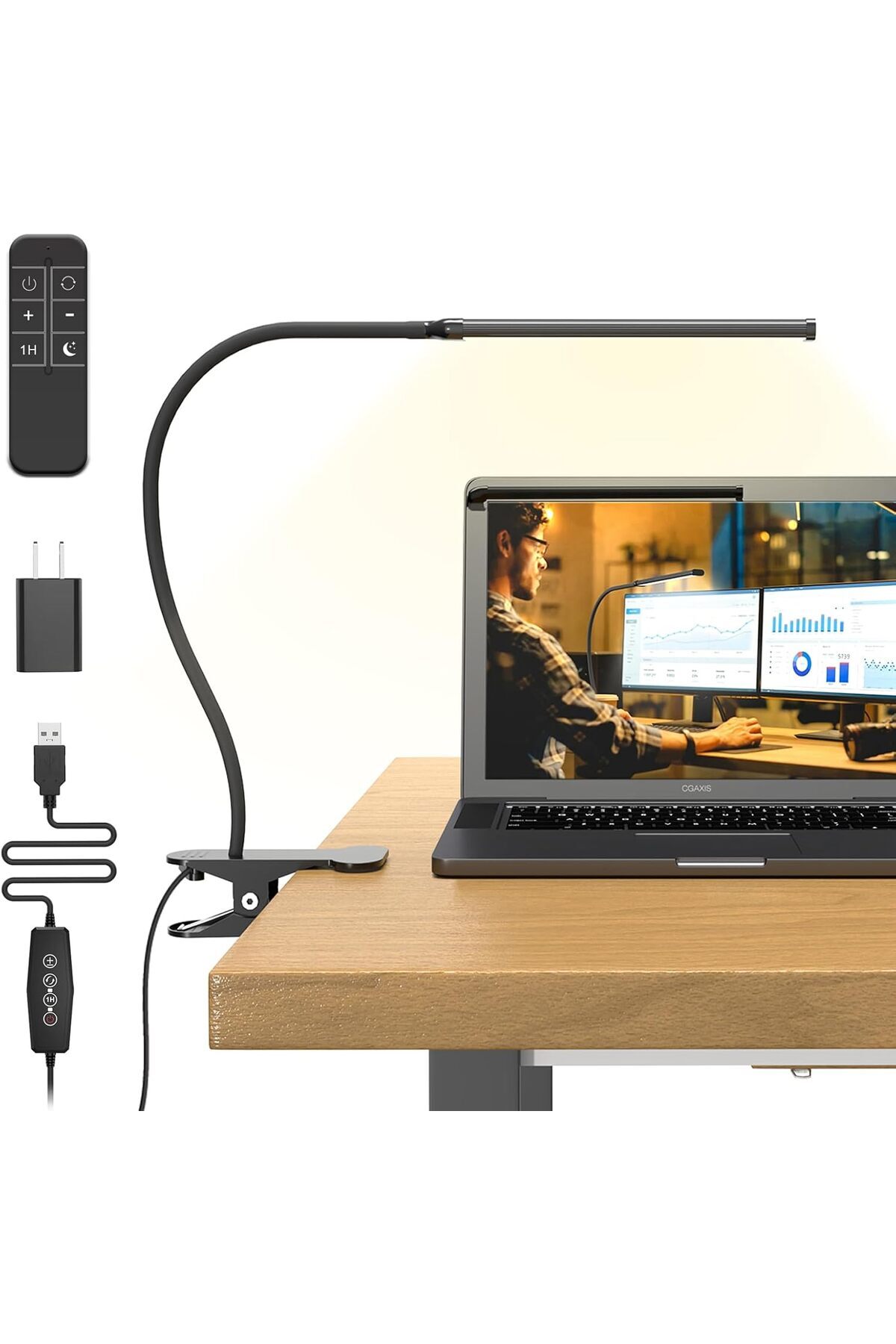 Generic-Desk Lamp with Remote, 3 Color & 5 Brightness & 77 LED Dimmable Reading Light, 40CM Flexible Goosene 1