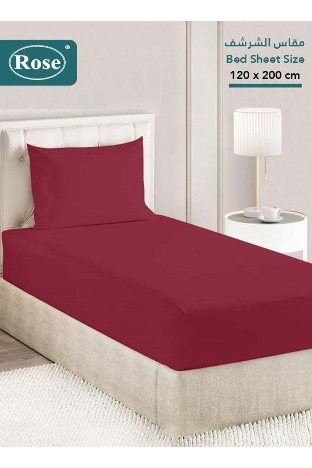 Rose-Luxurious Plain Fitted Sheet with Deep Pockets and Pillow Case, Bed Sheet 2-Pieces Set, Soft & 1