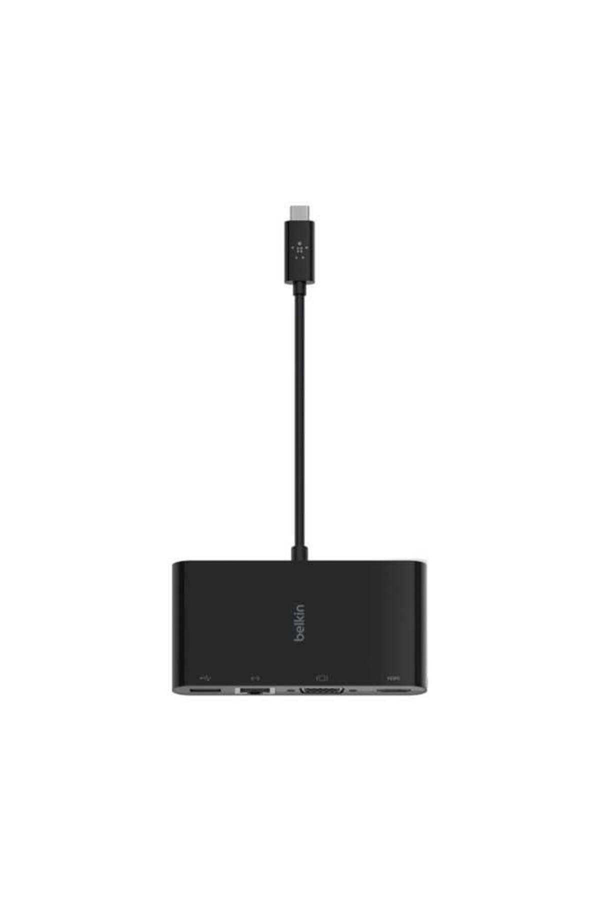 Belkin-وسائط متعددة USB-C مع كابل USB-C مقيد - موزع واجهة مع منفذ USB-A 3.2 من الجيل، إيثرنت 1