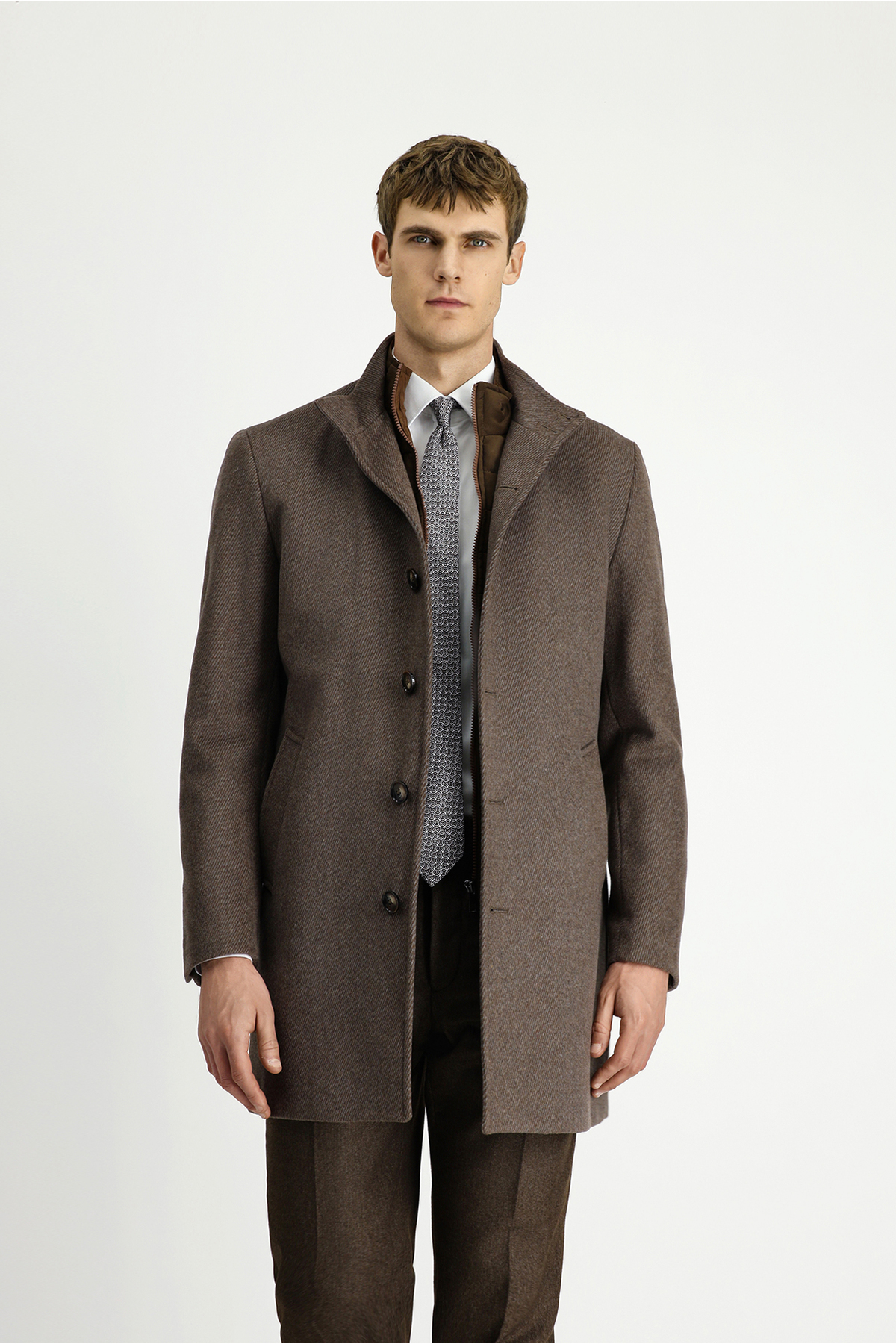 Kiğılı  Dik Yaka Çıkma Mostra Cepli Yünlü Klasik Kaban - Görsel 4