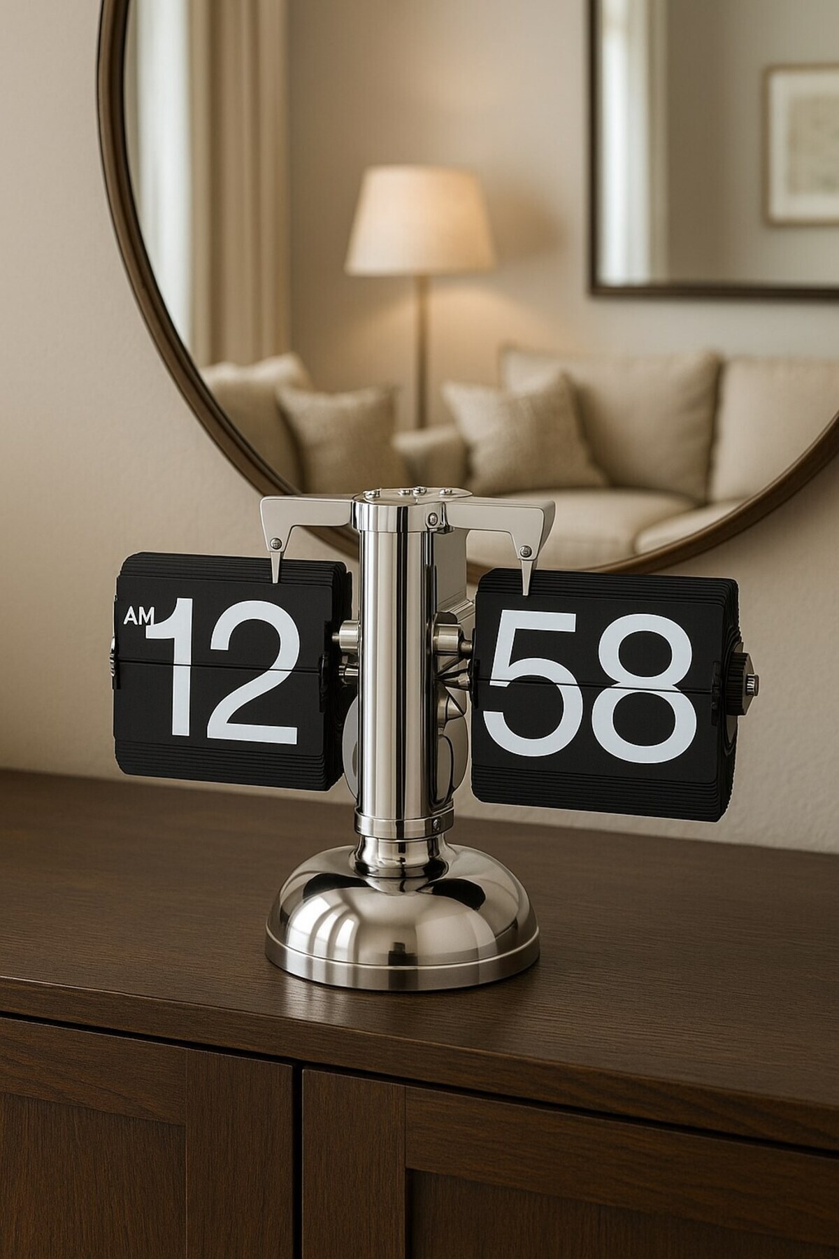 BiTon Toptan Retro Flip Clock Metal Masa Saati – Dekoratif ve Şık Tasarım, AM/PM Gösterimli - Premium Hediye