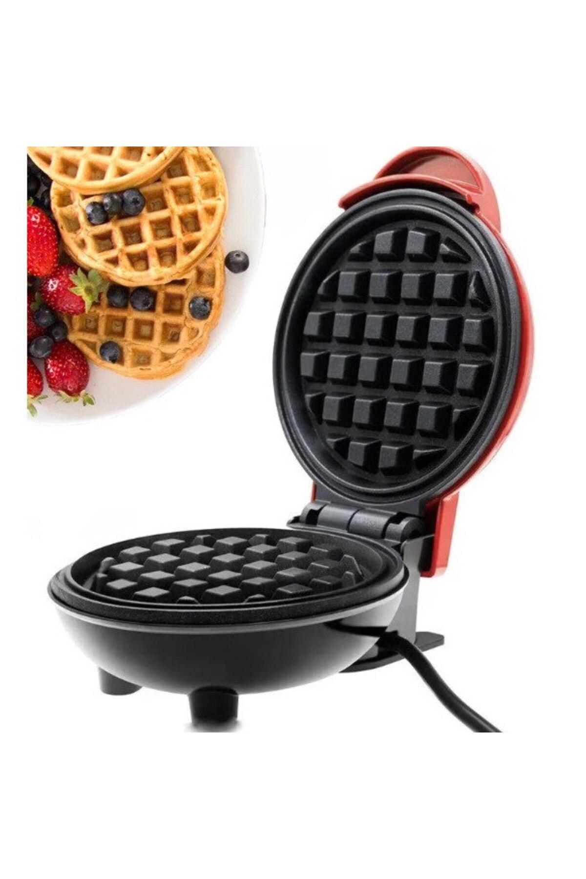 Rovitech-Mini Waffle Maker with non-stick plates, red 4