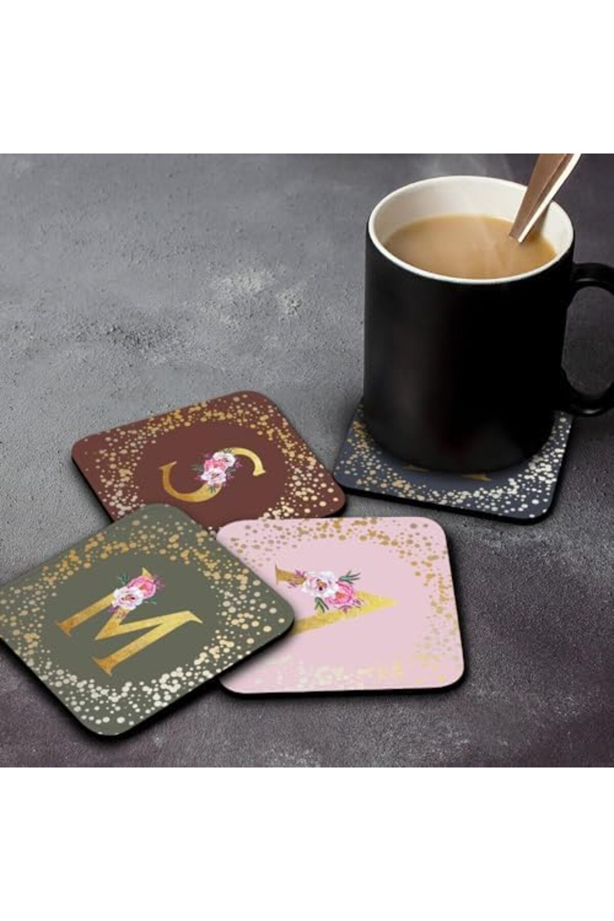 Stylizedd-Stylizeed 2 Pack Designer Leather Coasters Mat for Beverage Drinks- Custom Monogram Initial Letter F 2