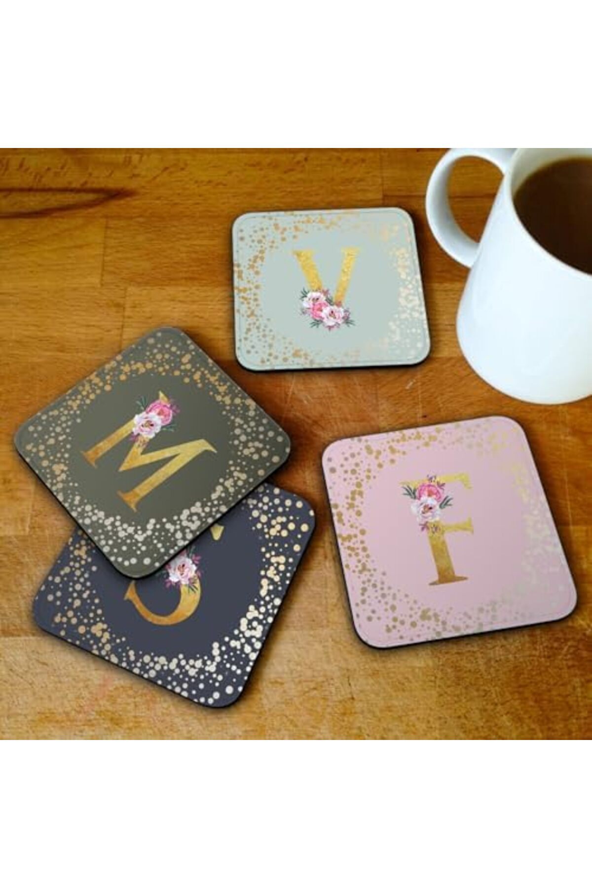 Stylizedd-Stylizeed 2 Pack Designer Leather Coasters Mat for Beverage Drinks- Custom Monogram Initial Letter F 5