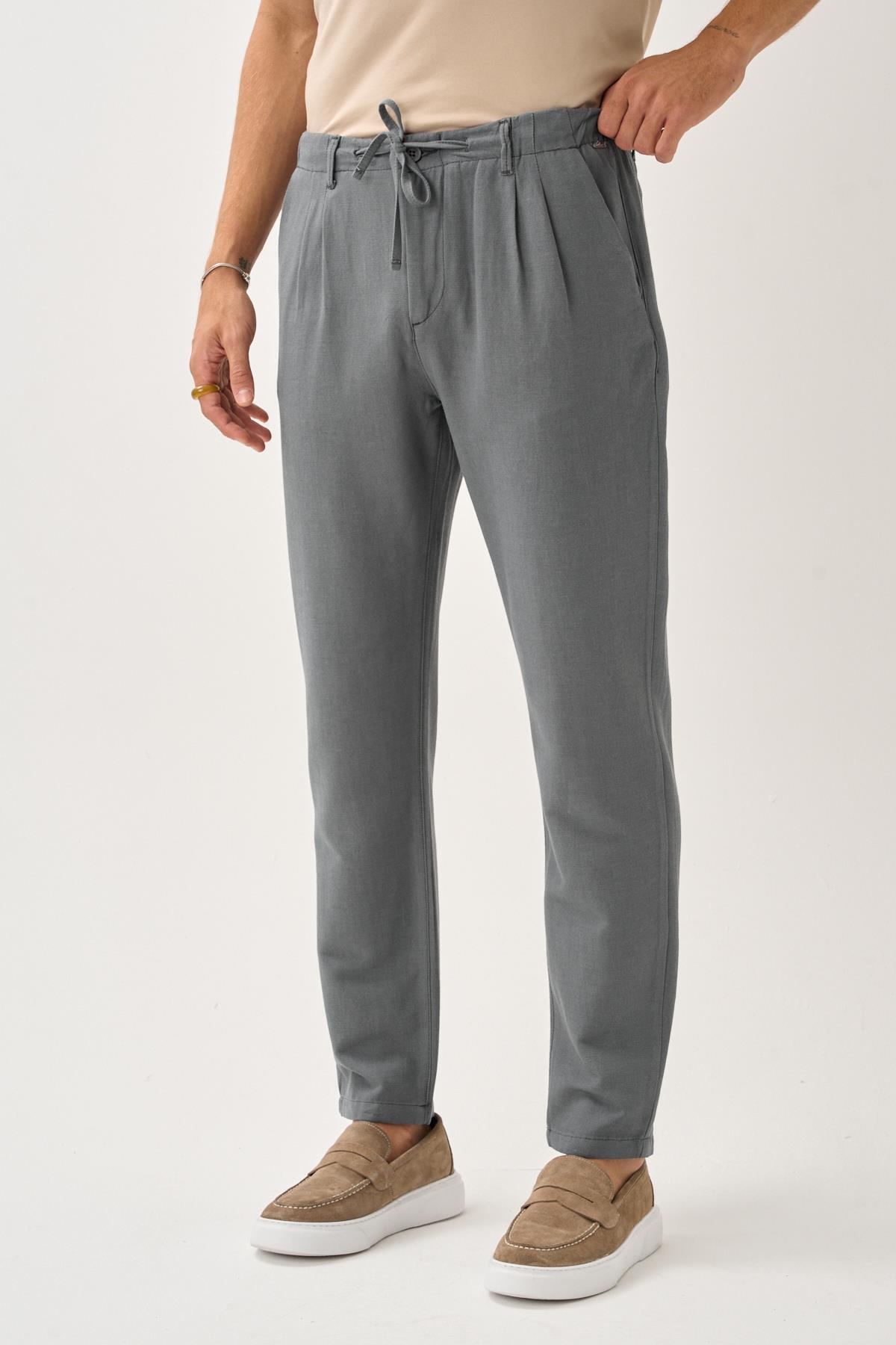 ALEXANDERGARDI-Regular Fit Elastic Waist Linen Trousers 4