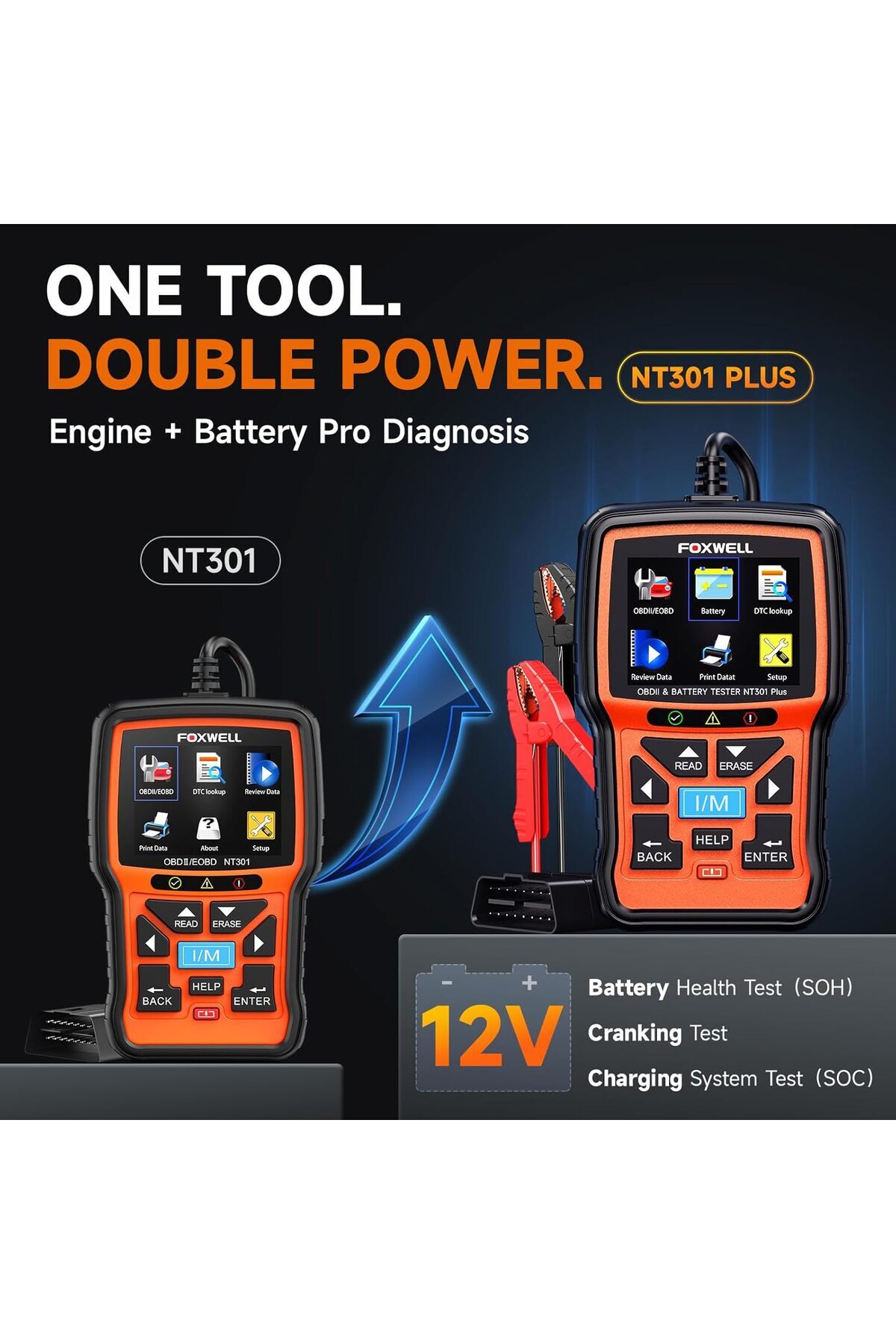 Foxwell-NT301 Plus 2 in 1 OBD2 Scanner Battery Tester, OBDII Diagnostic Tool Check Engine Car Code R 3