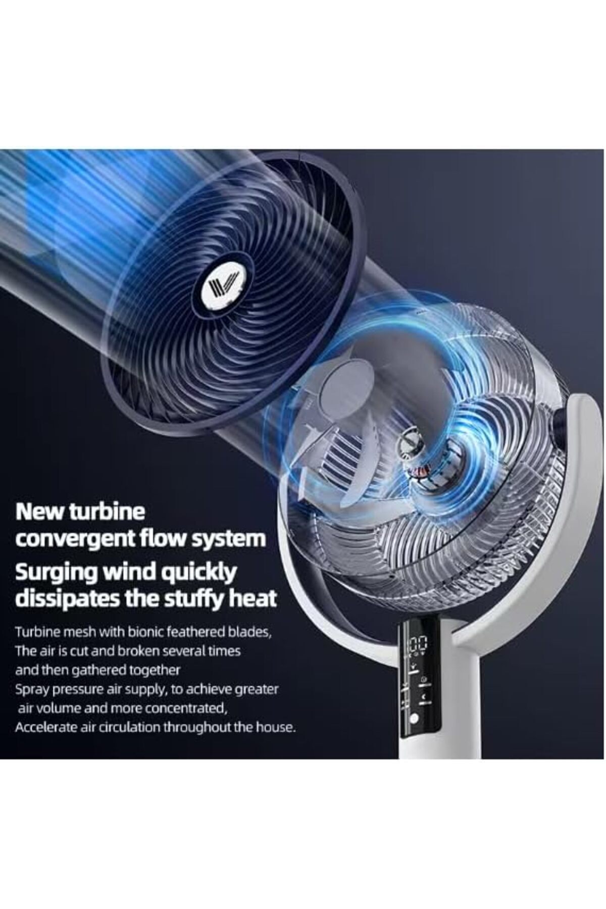 CFT-Smart Oscillating Stand Fan, 10 Speeds, Remote Control, 116cm Height, with Aromatherapy Function and 6