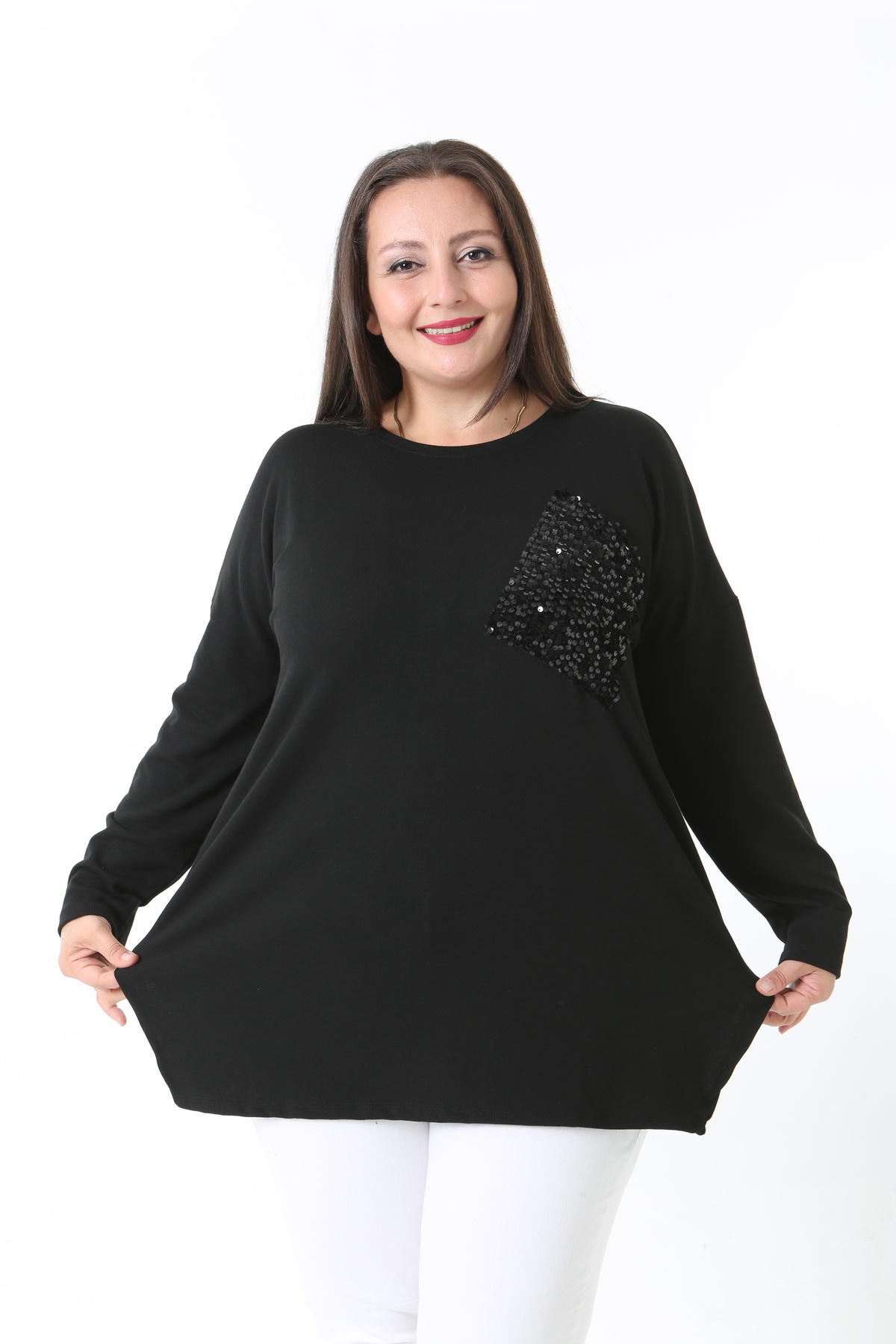 XL Modam-Black Lycra Viscose Plus Size Tunic with Sequin Details 6