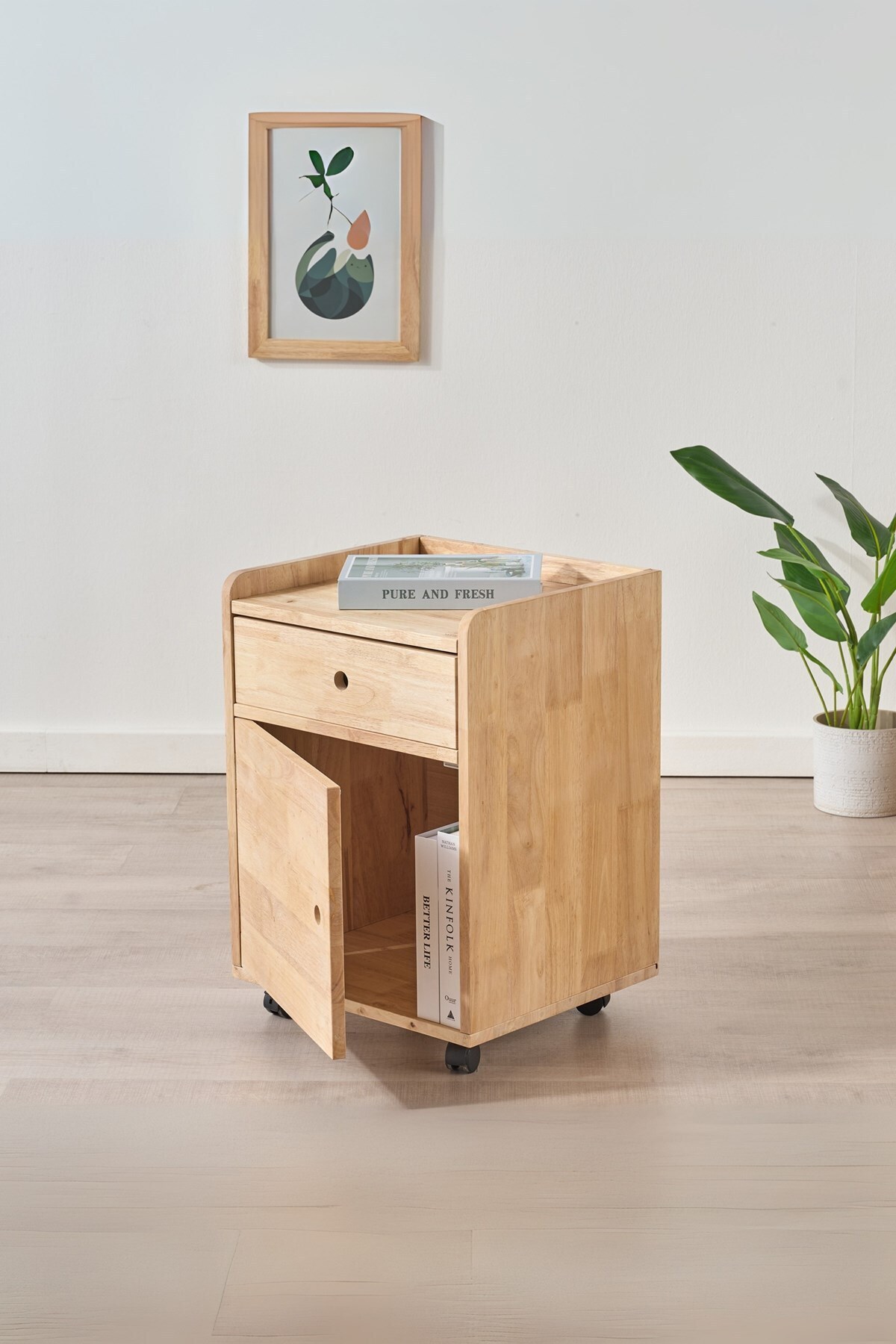 Macco Mobilya Natural Signature by Macco - Masif Kauçuk Ağacı Loft Tekerlekli Komodin - Keson