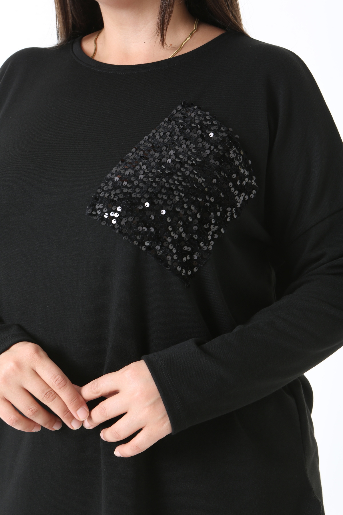 XL Modam-Black Lycra Viscose Plus Size Tunic with Sequin Details 7