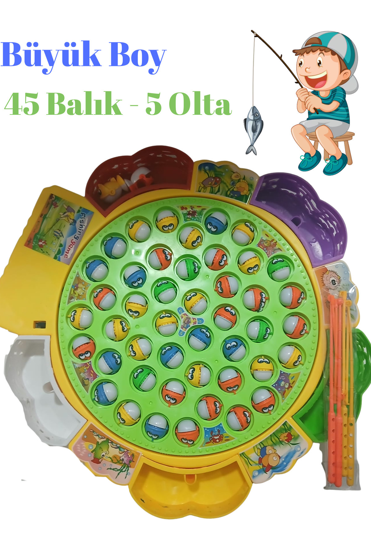 Boratila Toys Büyük Boy Pilli Müzikli 45 Balık 5 Oltalı Balık Tutma Oyunu