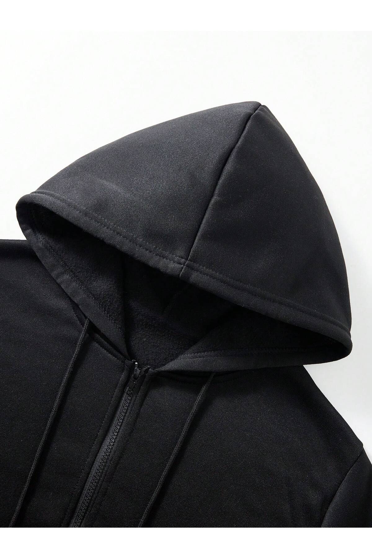 EYAX MODA UNISEX Fermuarlı Kapüşonlu Sweatshirt görsel 3
