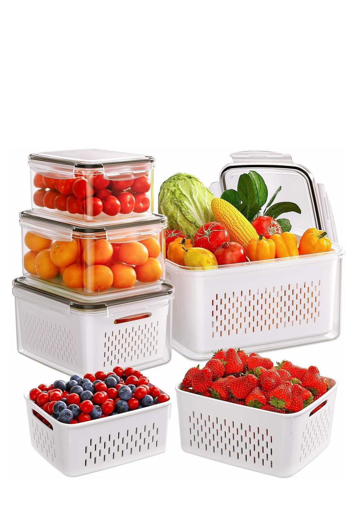 Generic-TRASSLE 4-Pack Fruit Storage Containers for Fridge with Removable Colanders, 4 in 1 Produce Storage 1