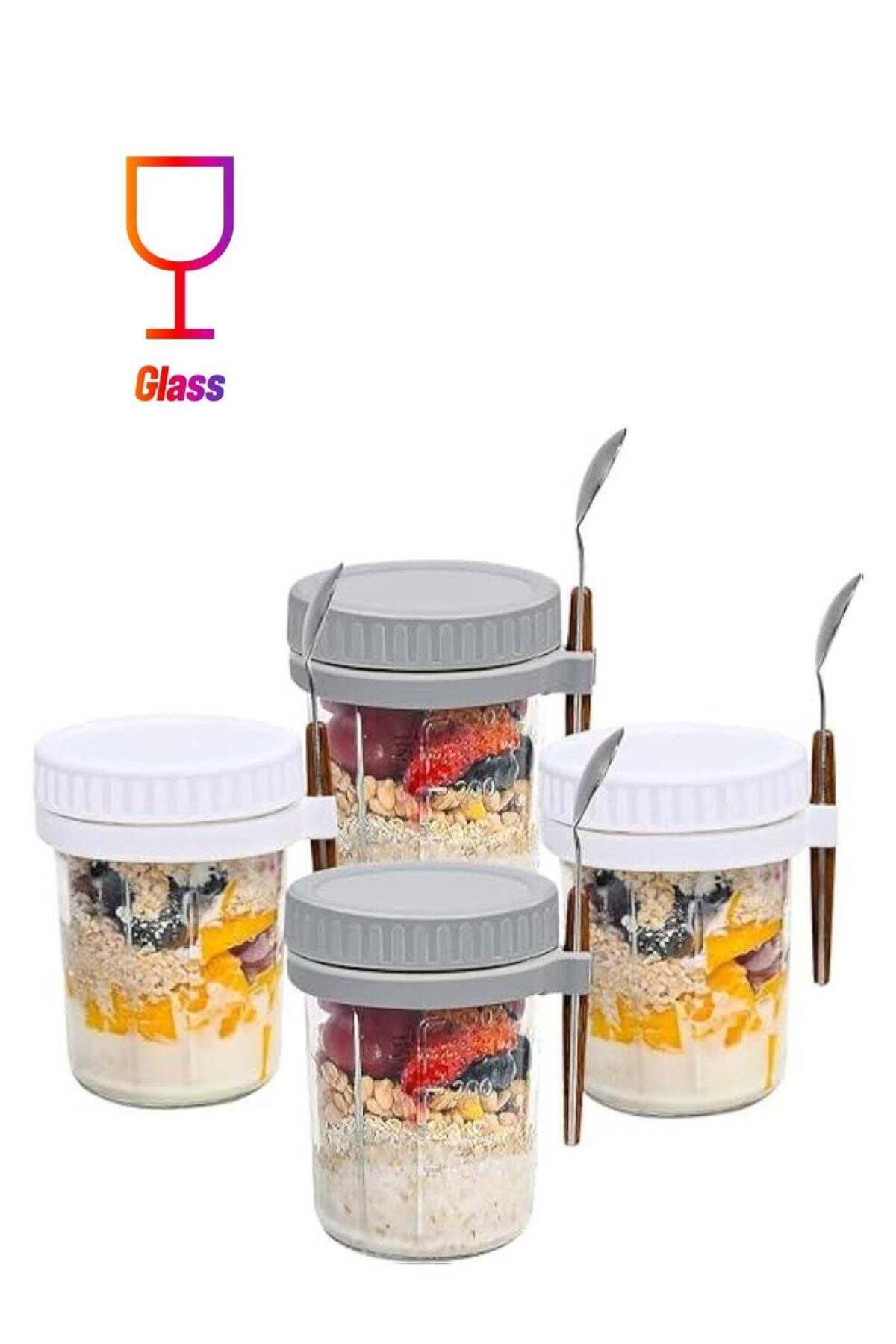 Generic-HOOKOR Mason Jars for Overnight Oats: 4 Pack Overnight Oats Containers with Lids and Spoons - 16 oz 1