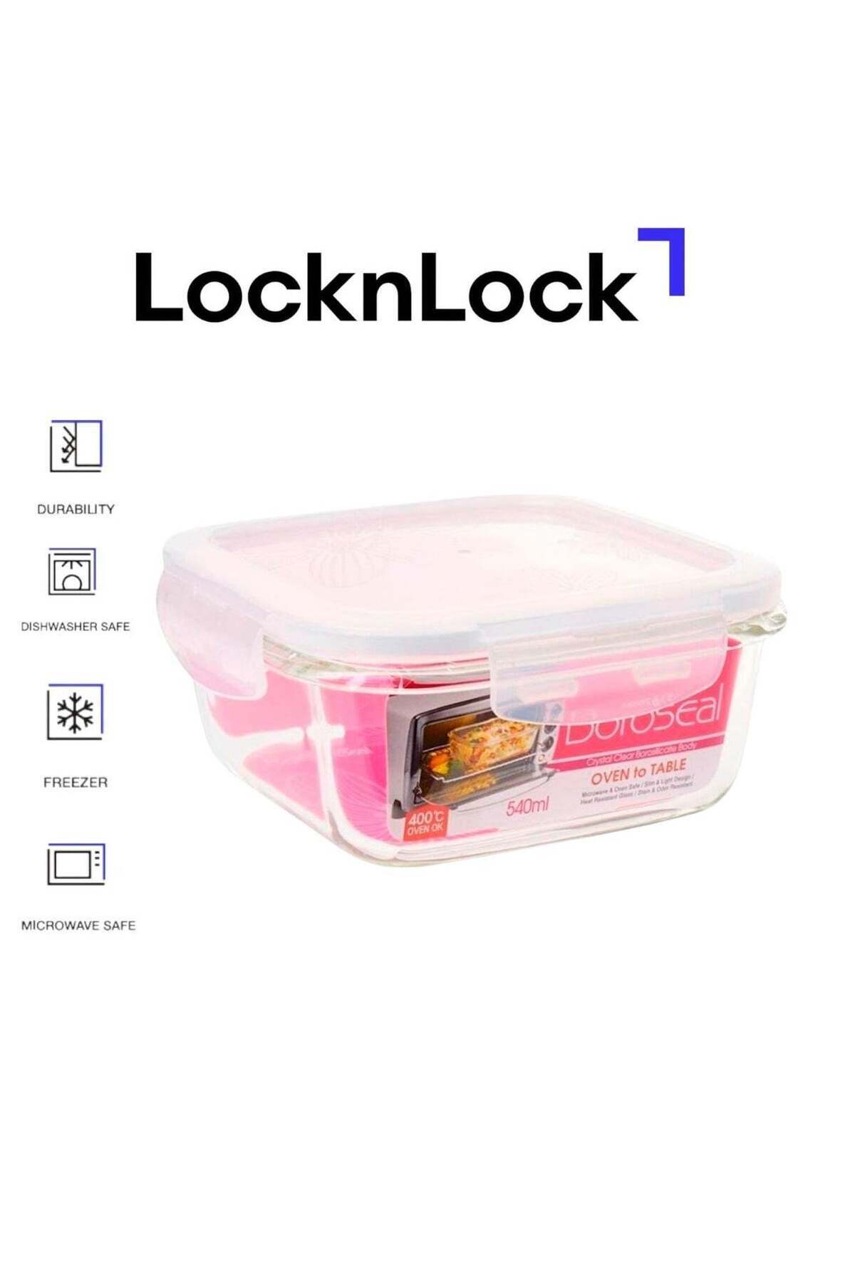 Generic-LOCK & LOCK LocknLock 540ml Oven-Safe Borosilicate Glass Square Container with Airtight Lid - Micro 1