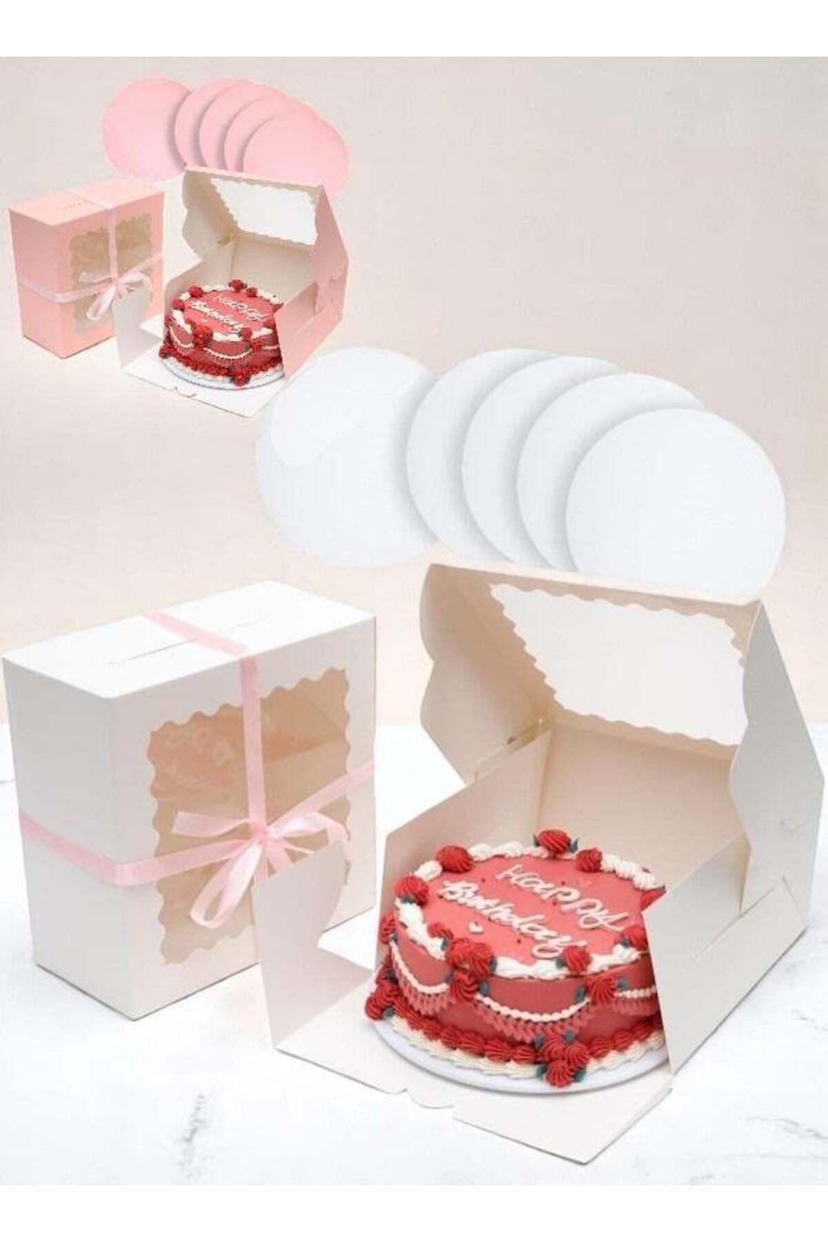 Generic-Zence Design Cake Box (White or Pink) 10x10x5 (5 Sets) with Window ï¼† 5 Sets 10" (White or Pink) C 1
