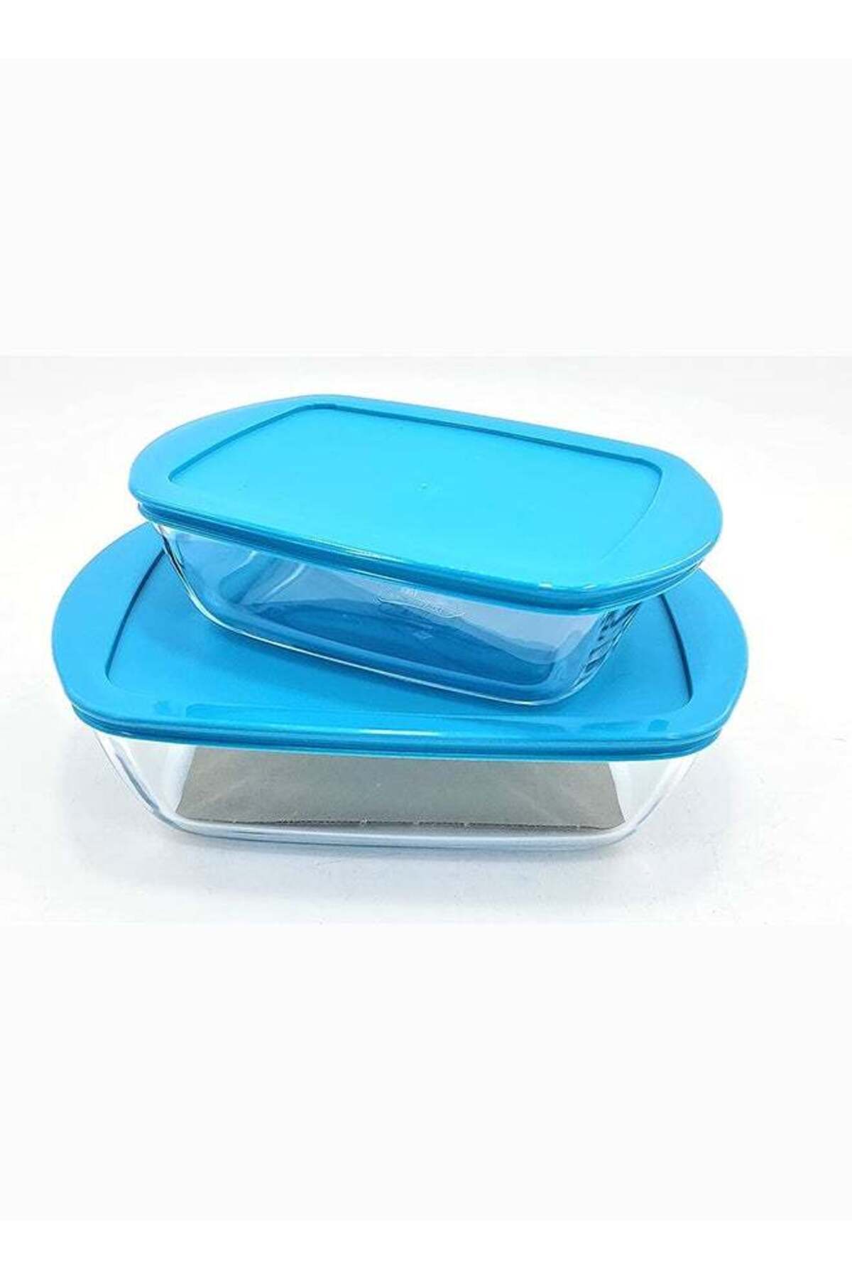 Generic-PYREX Pyrex Cook&Store Set of 2 Rectangle with Blue Lid 1.1L+2.5L Transparent 28 x 20 x 9 cm 2.5L / 1