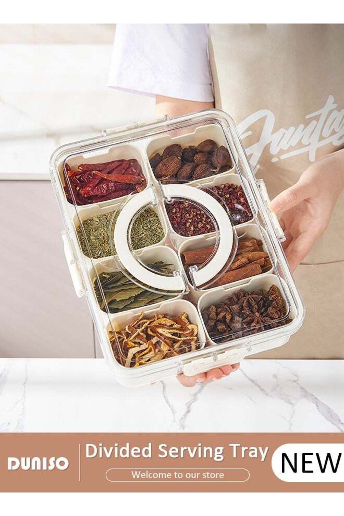 Generic-DUNISO Divided Serving Tray with Lid and Handle, Clear Portable Snack Box Container, Veggie Tray Fr 1