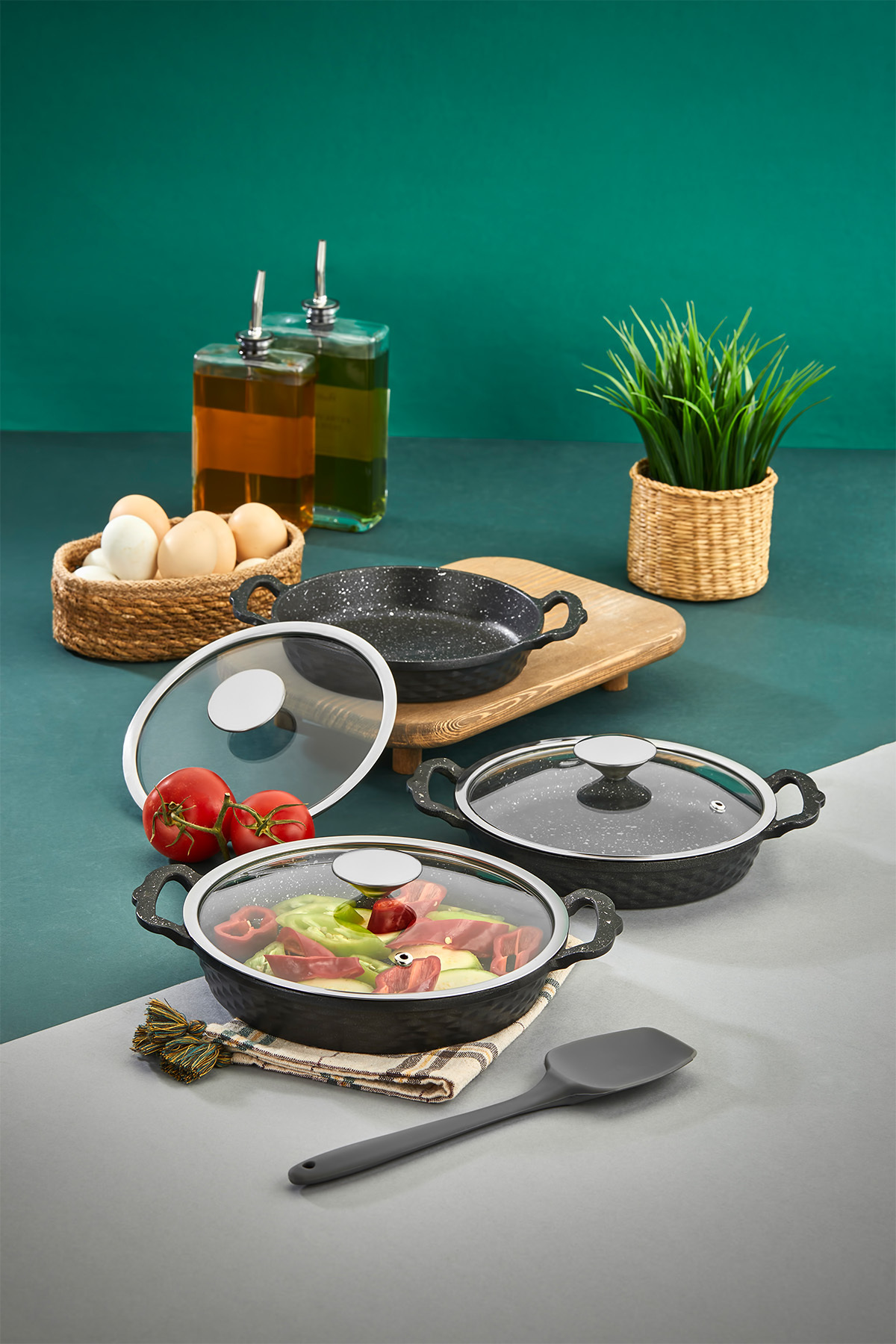 PoloChef Kristal Sahan Seti Döküm Granit 3'lü