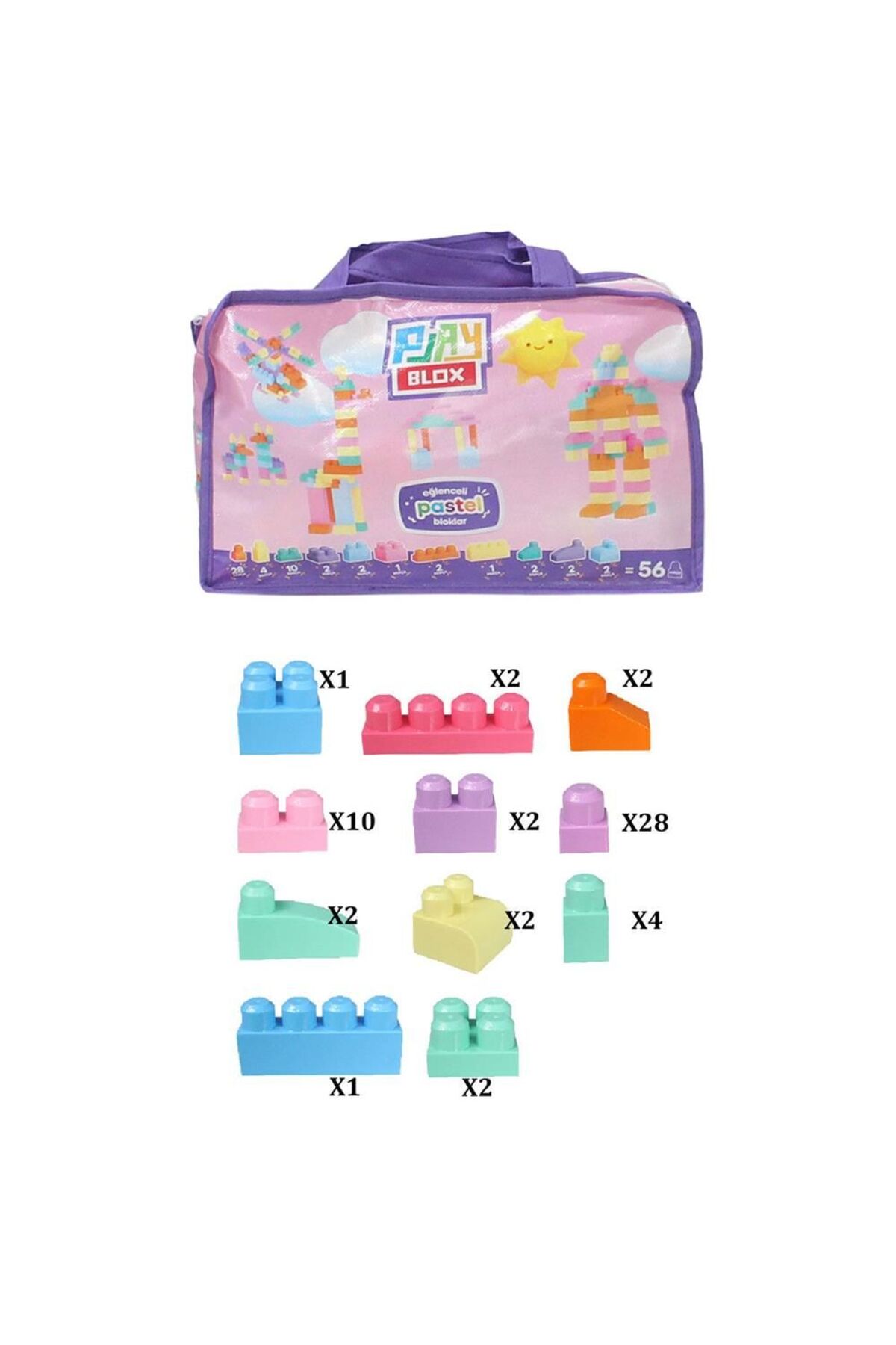 NEWBRENDHOME Öğretici Eğitici Oyuncaklar 2915 Play Blox Pastel Blok Yapı Oyuncakları 56 Parça ,Saklama Çantalı ,1 fotoğrafı 5 (önizleme)