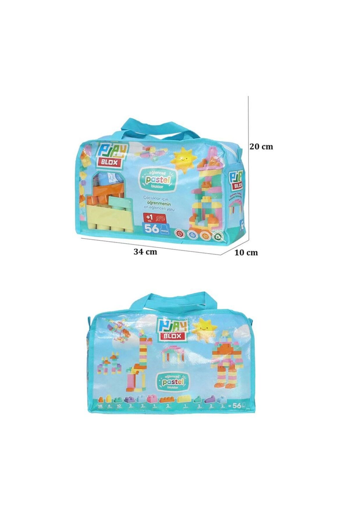 NEWBRENDHOME Öğretici Eğitici Oyuncaklar 2915 Play Blox Pastel Blok Yapı Oyuncakları 56 Parça ,Saklama Çantalı ,1 fotoğrafı 7 (önizleme)