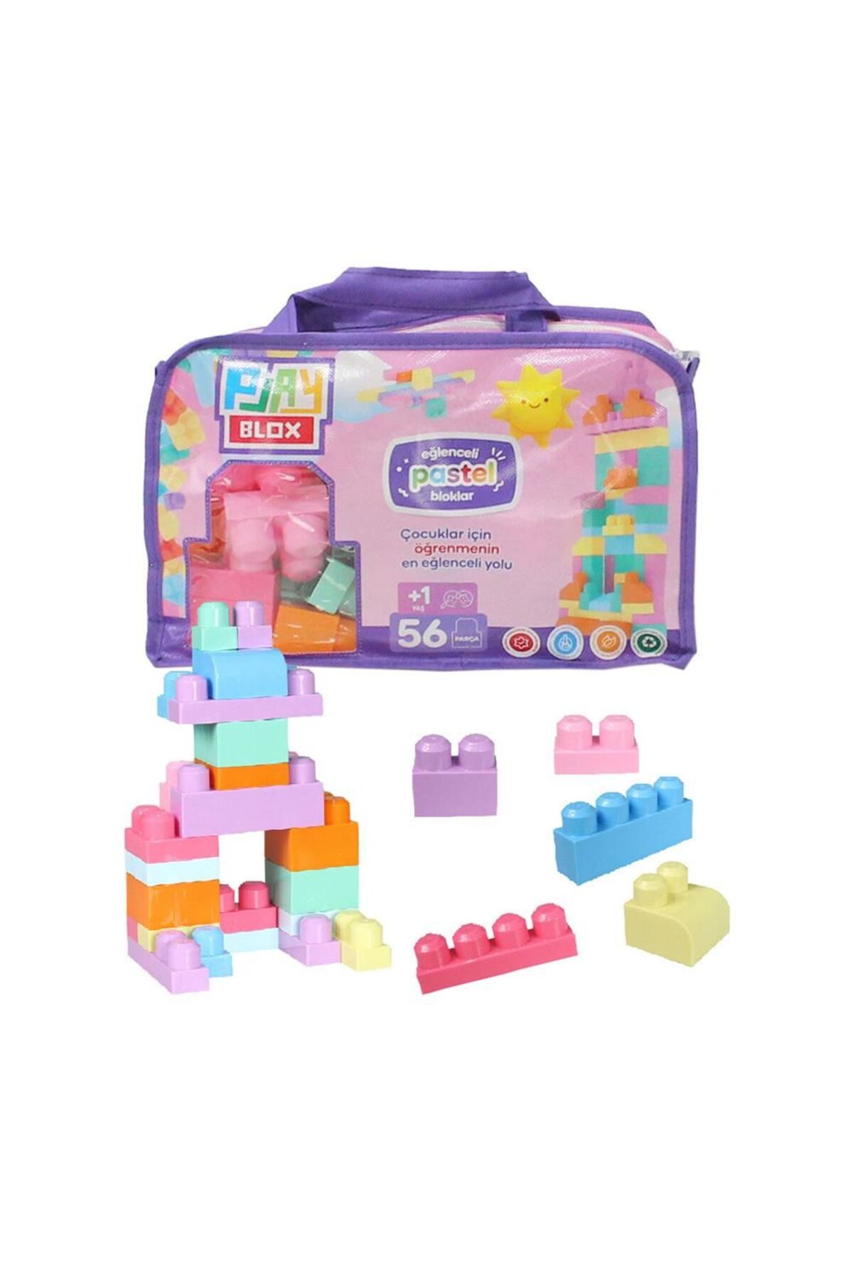 NEWBRENDHOME Öğretici Eğitici Oyuncaklar 2915 Play Blox Pastel Blok Yapı Oyuncakları 56 Parça ,Saklama Çantalı ,1 fotoğrafı 2 (önizleme)