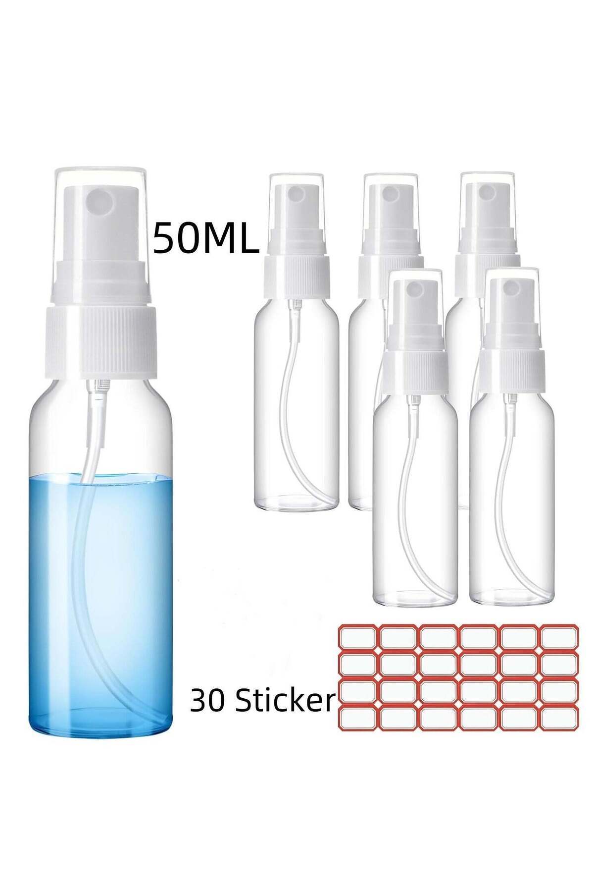 Generic-Set Of 5 Empty 50ml Clear Plastic Mini Travel Bottles , Small Refillable Liquid Containers With 30 1