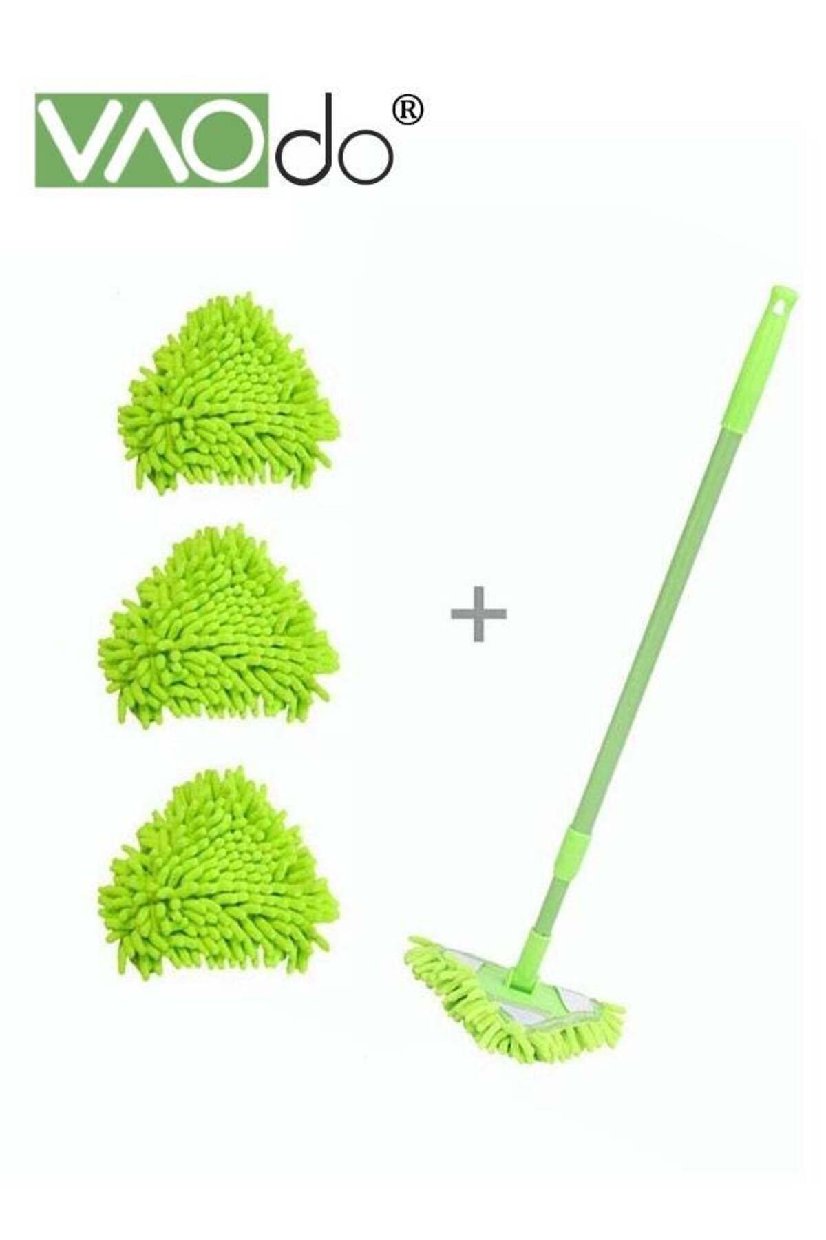 Generic-VAOdo Green Retractable Mini Triangle Mop with 4 Replaceable Cloth Heads Air Conditioning Lazy Tria 1