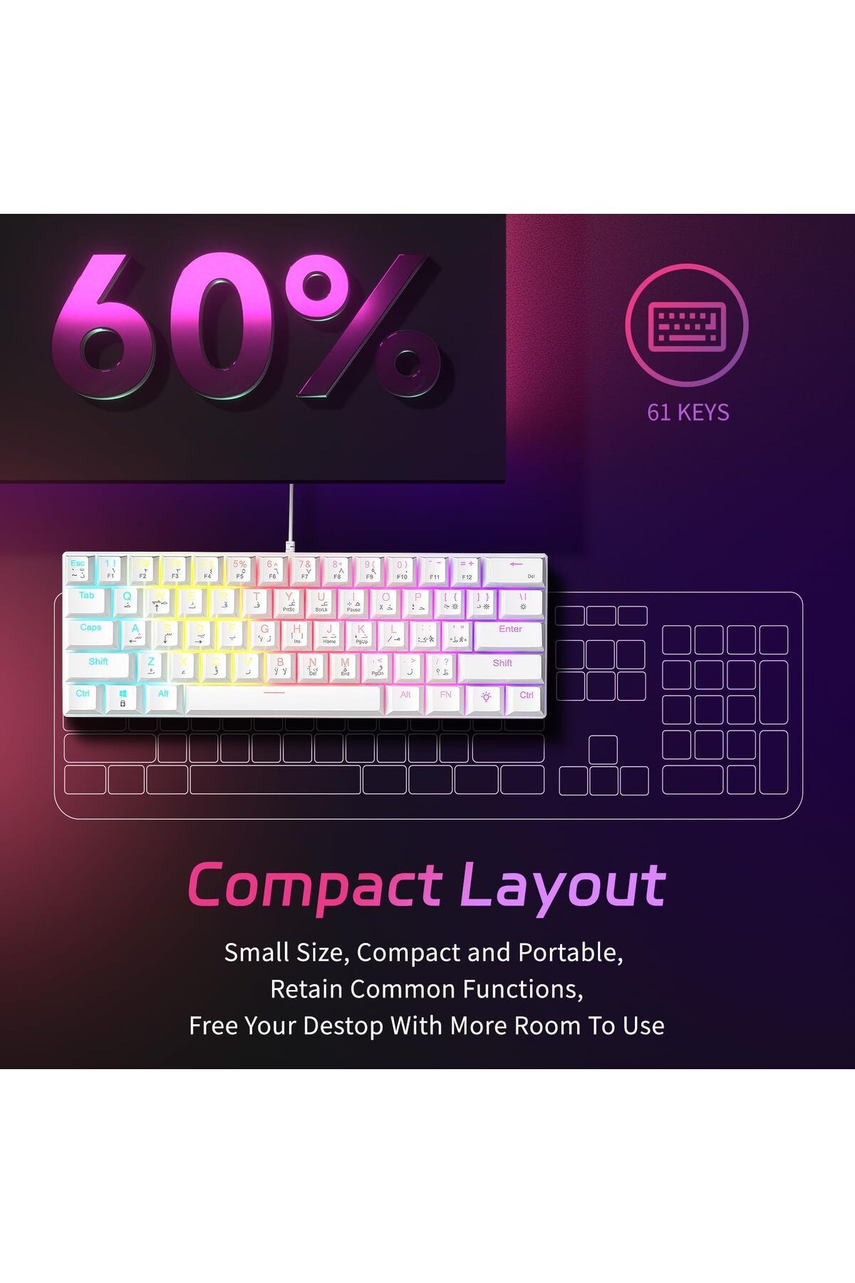 erorex-61 Key Mechanical Keyboard Red Axis Hybrid Light Compact Mini Wired Keyboard Supports English 2