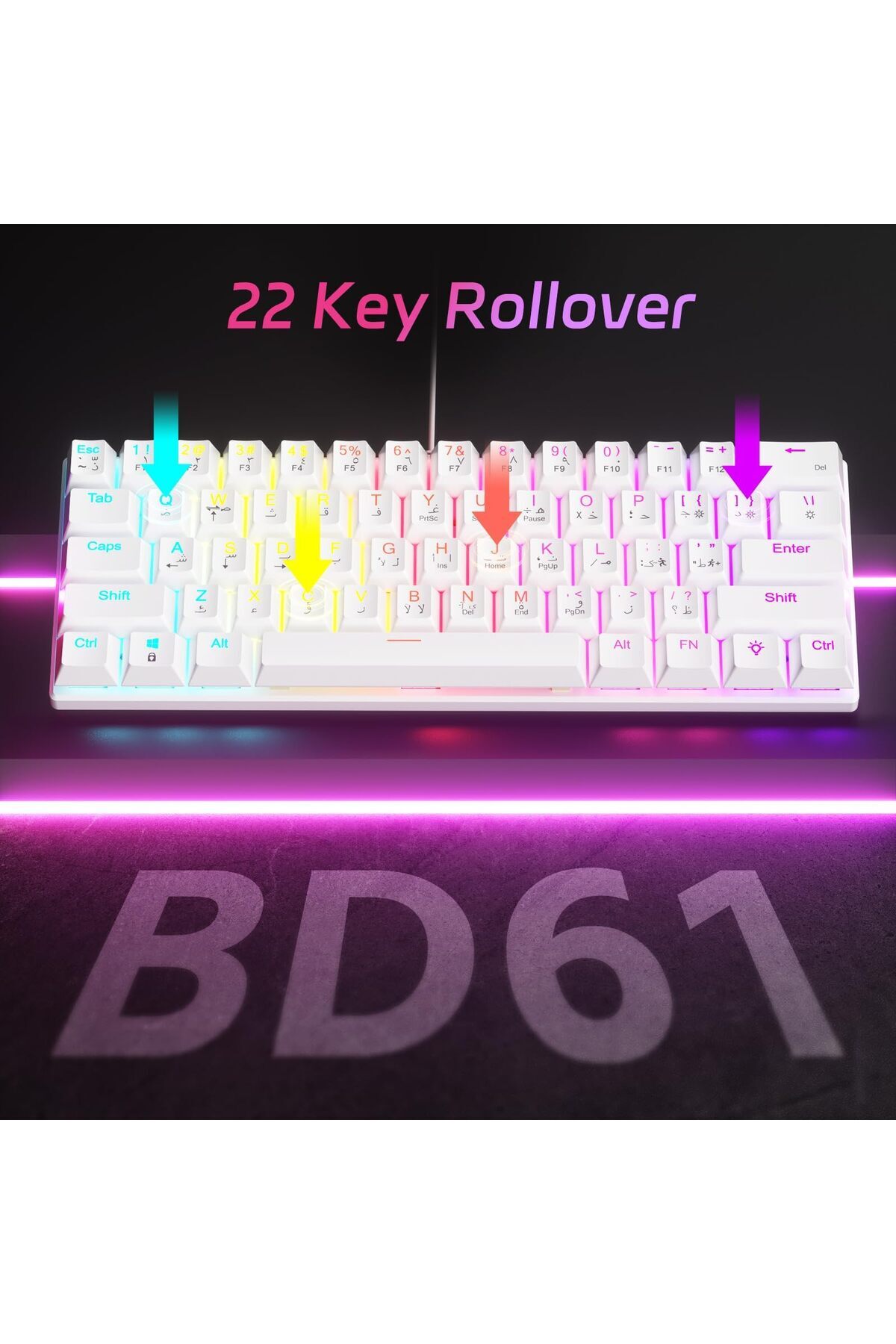 erorex-61 Key Mechanical Keyboard Red Axis Hybrid Light Compact Mini Wired Keyboard Supports English 3