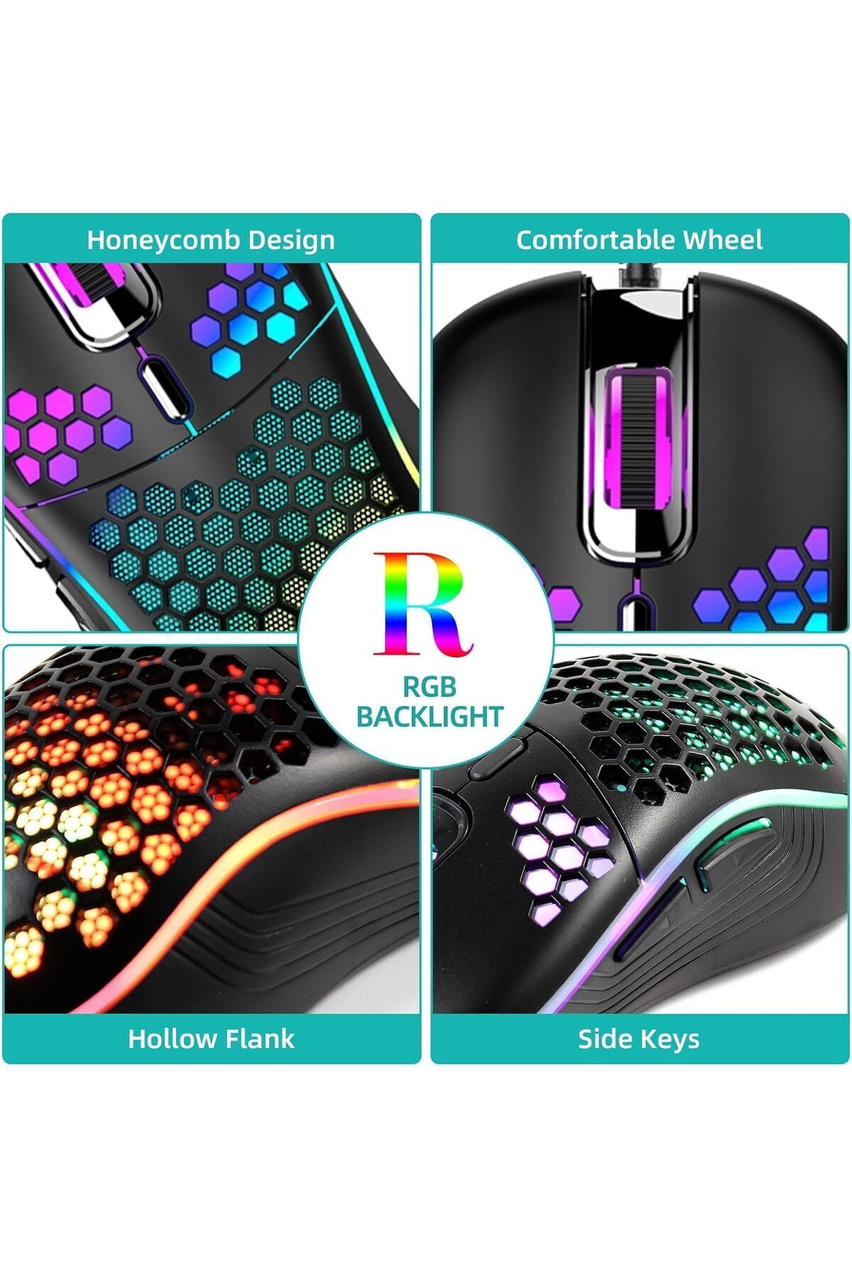erorex-ماوس ألعاب سلكي خفيف الوزن RGB USB ماوس كمبيوتر فئران ألعاب ماوس كمبيوتر مريح 3